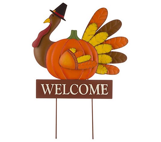 Glitzhome Welcome Thanksgiving Turkey Yard Stake