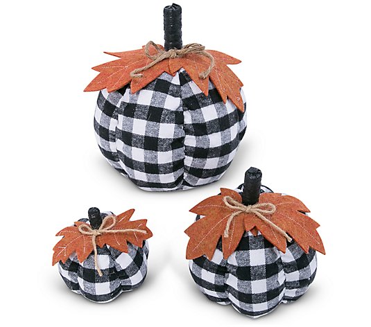 Set of 3 Fabric Black and White Pumpkins by Gerson Co.