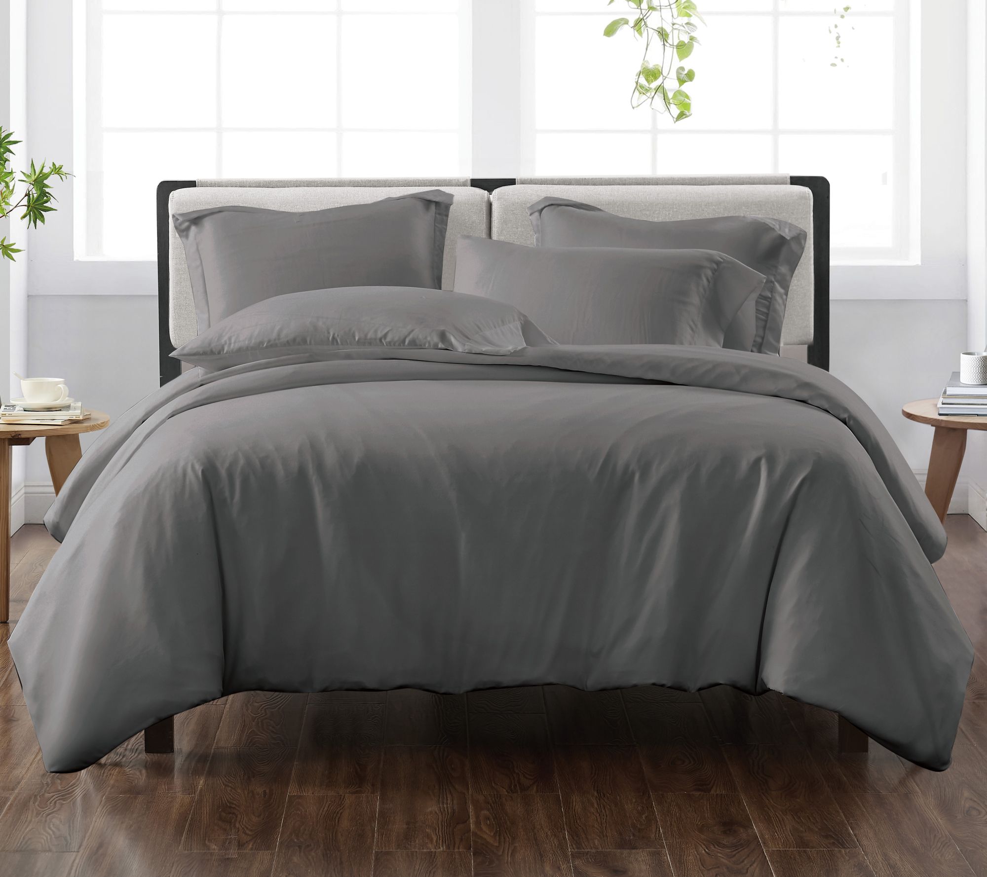 Serta Simply Clean Antimicrobial Solid 3 Piece Duvet Set, Grey, Full/Queen, Gray