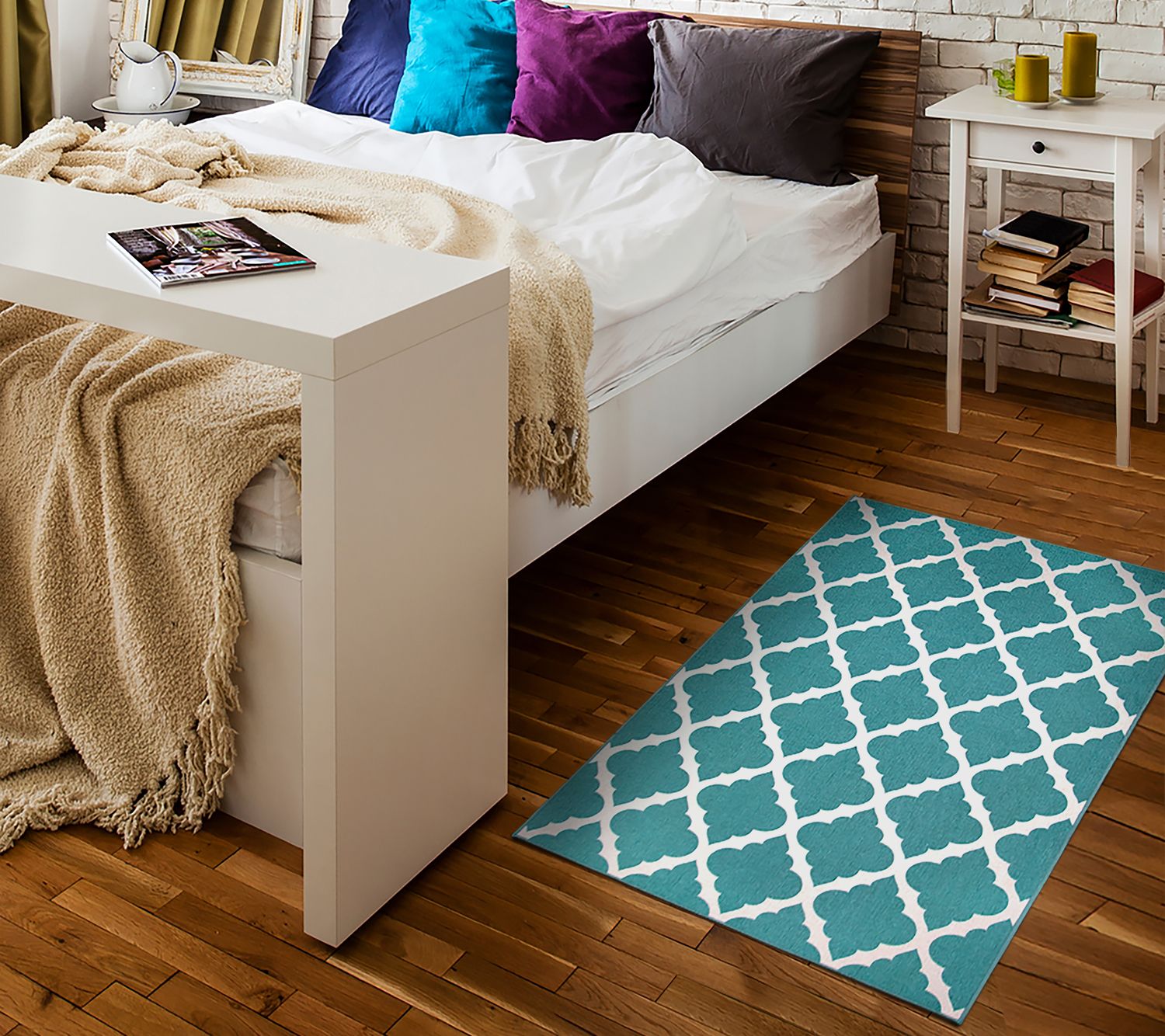 My Magic Carpet Washable Accent Rug Moroccan Trellis Teal 3X5