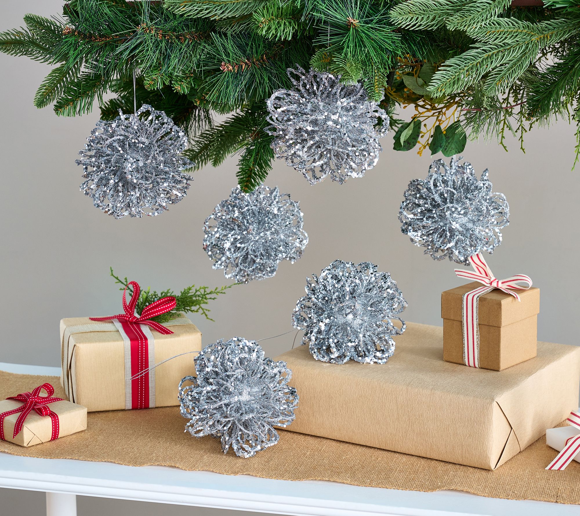 Set of 6 6" Glistening Burst Ornaments by Valerie