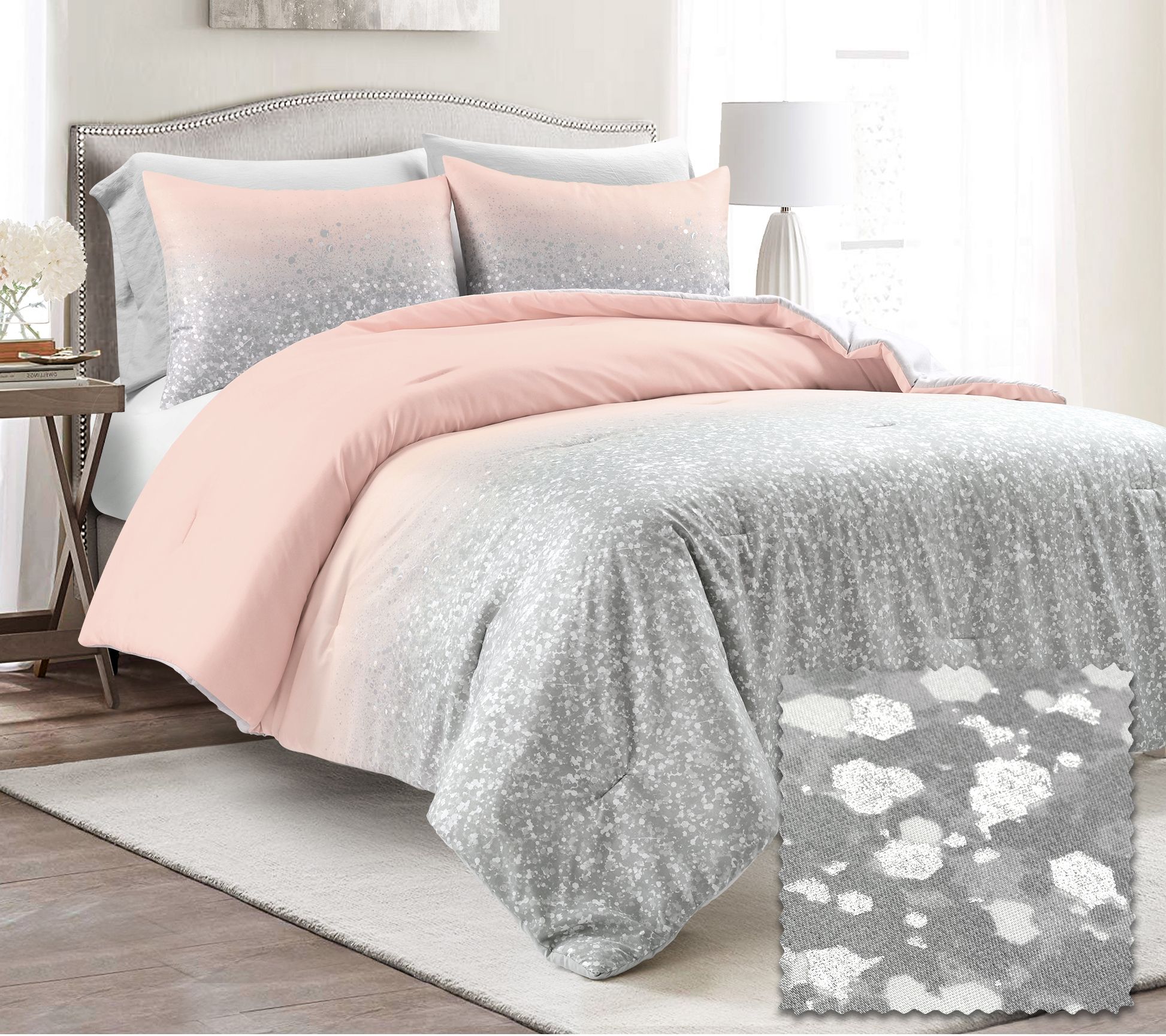 Lush Decor Glitter Ombre Metallic Print Comforter 5-Pc F/Q