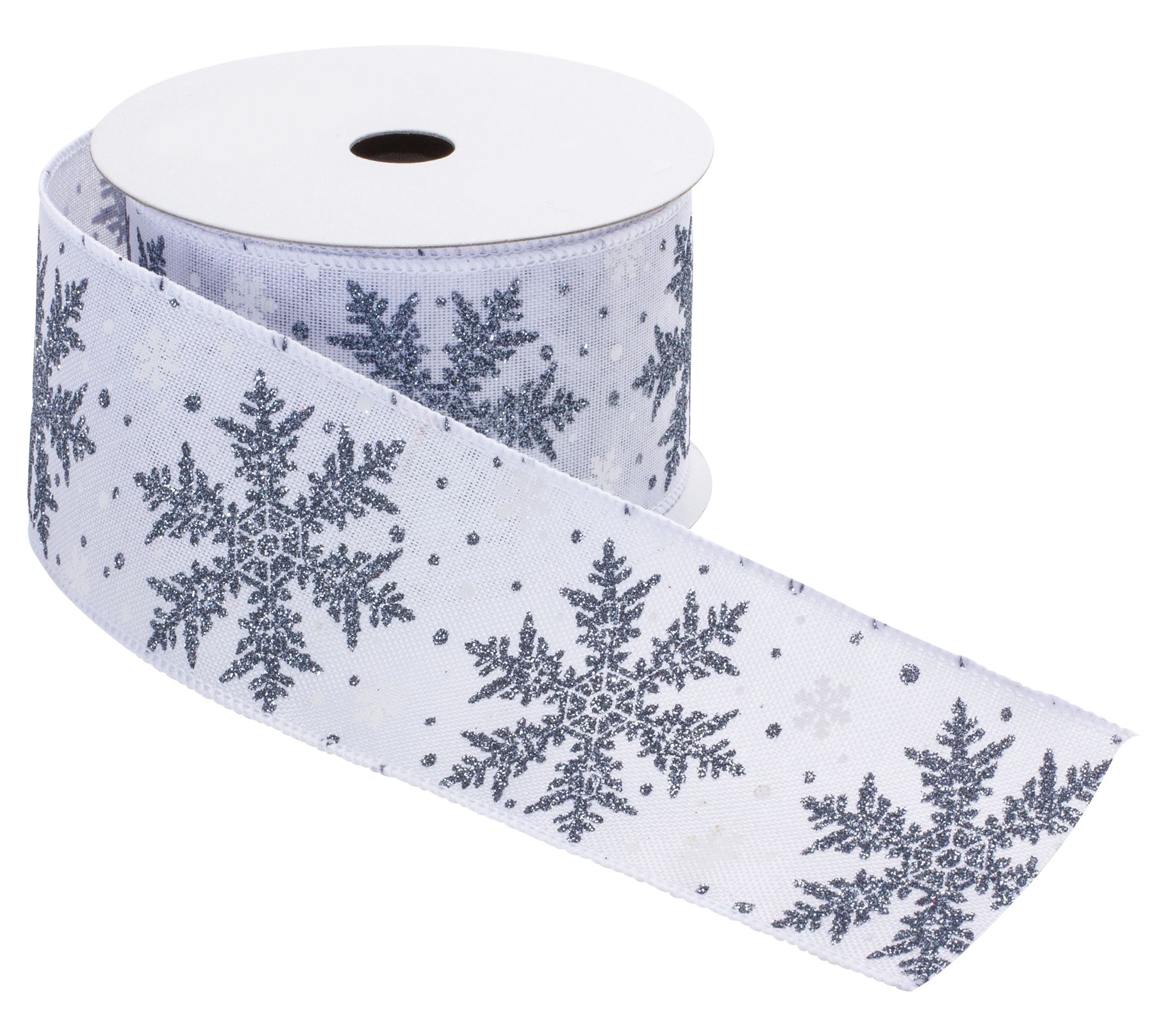 2.5 x 10 Yds Silver Snowflake Ribbon | Shop Christmas Wired Ribbon 