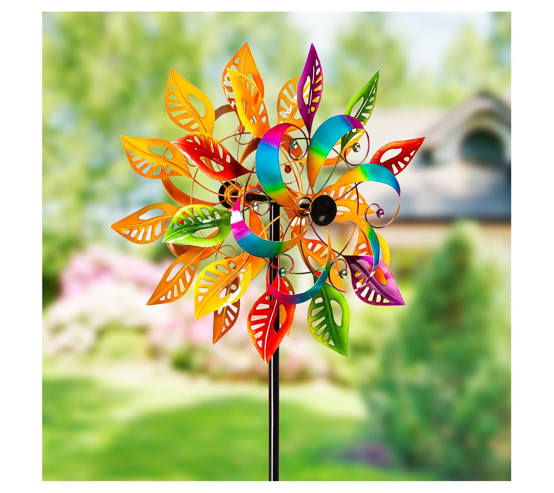 Evergreen 75"H Colorful Filigree Leaves Wind Spinner
