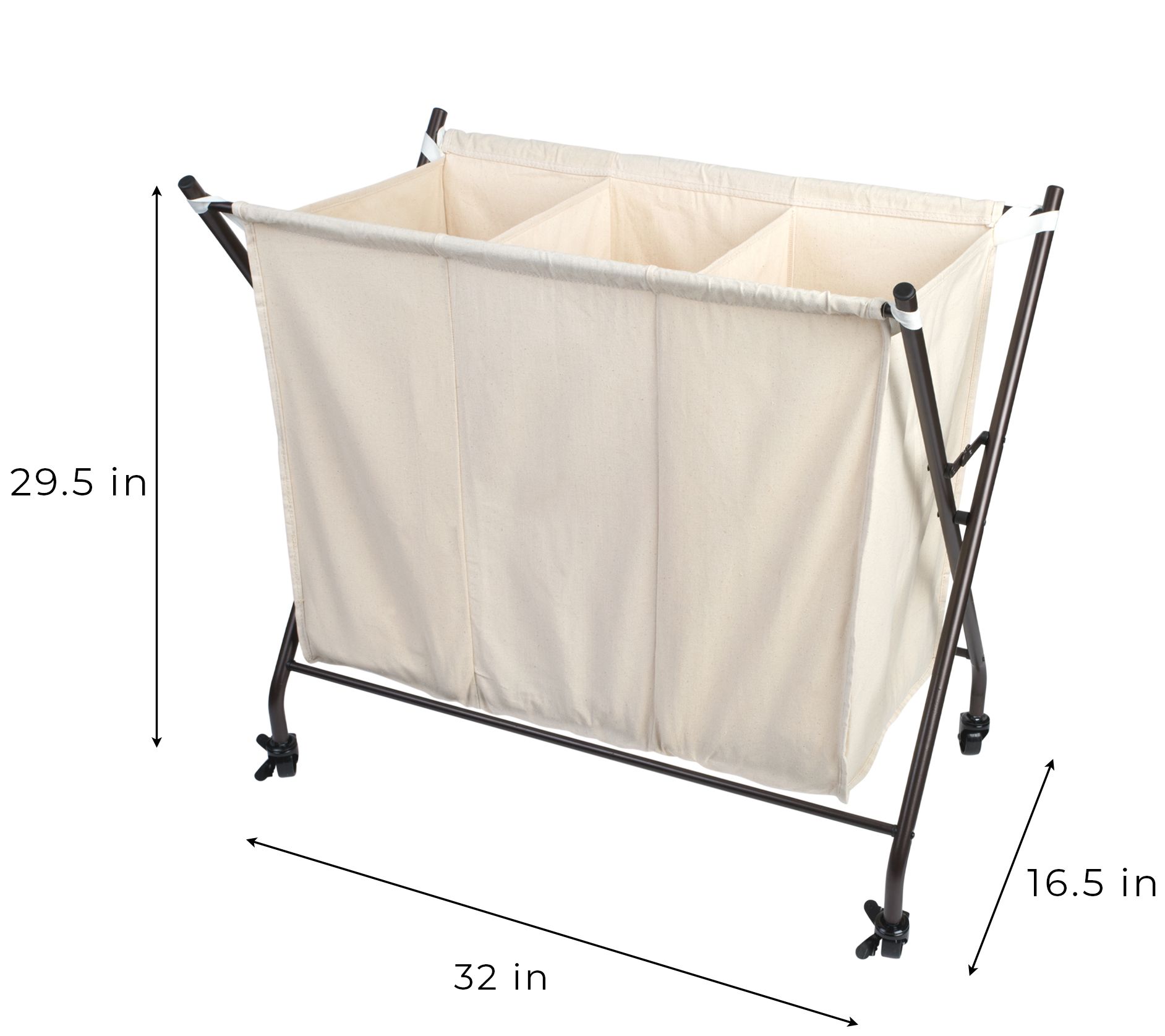 Smart Design 3-Compartment Rolling Canvas Laundry Sorter - QVC.com