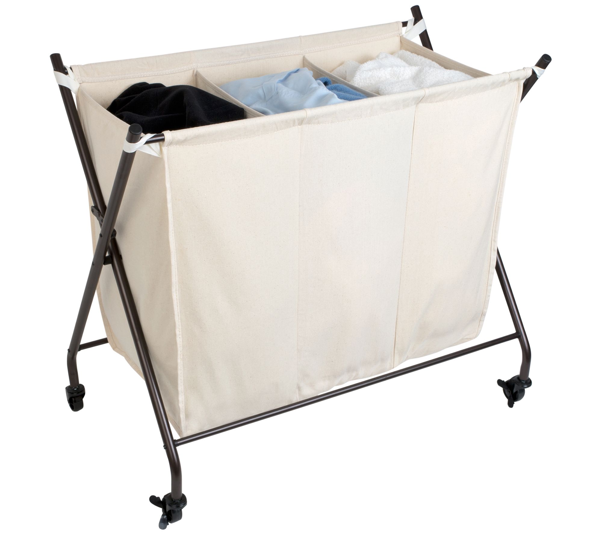 Smart Design 3-Compartment Rolling Canvas Laundry Sorter - QVC.com