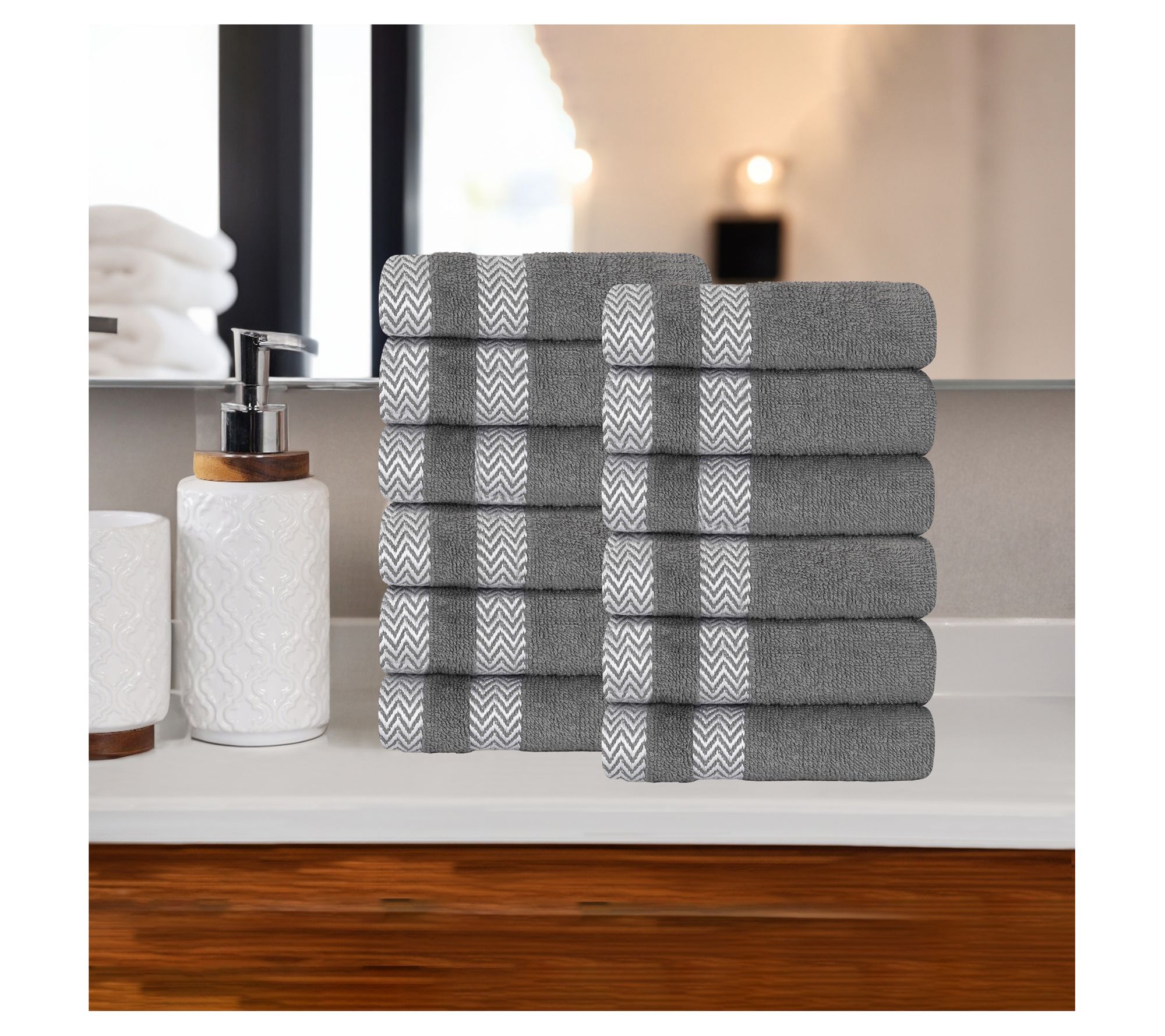 Zero Twist Cotton Solid Chevron Dobby Border Super Soft 12 Piece Assorted Bathroom  Towel Set, Black - Blue Nile Mills : Target