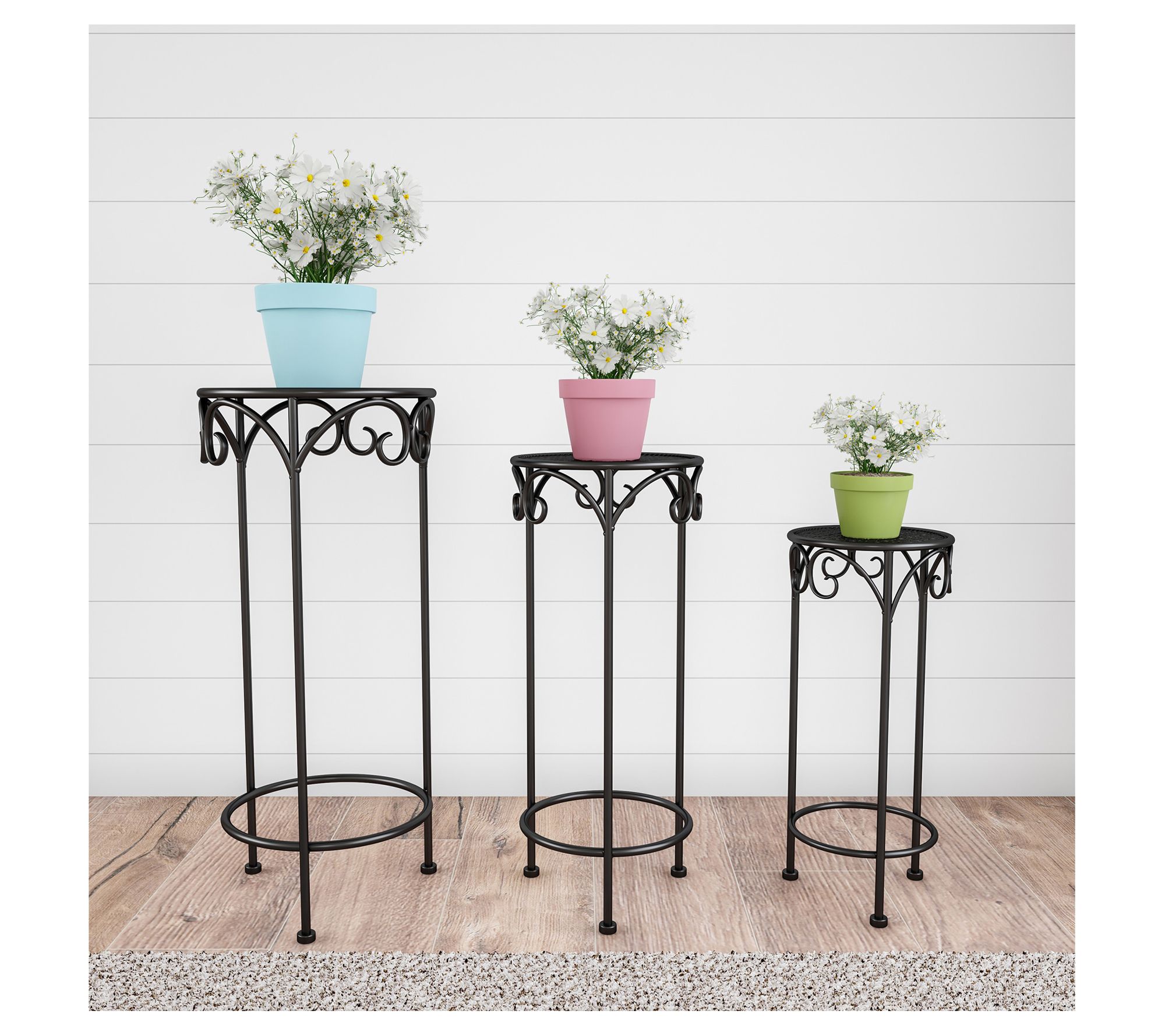 Pure Garden Set of 3 Nesting W rought Iron Pla nt Stands