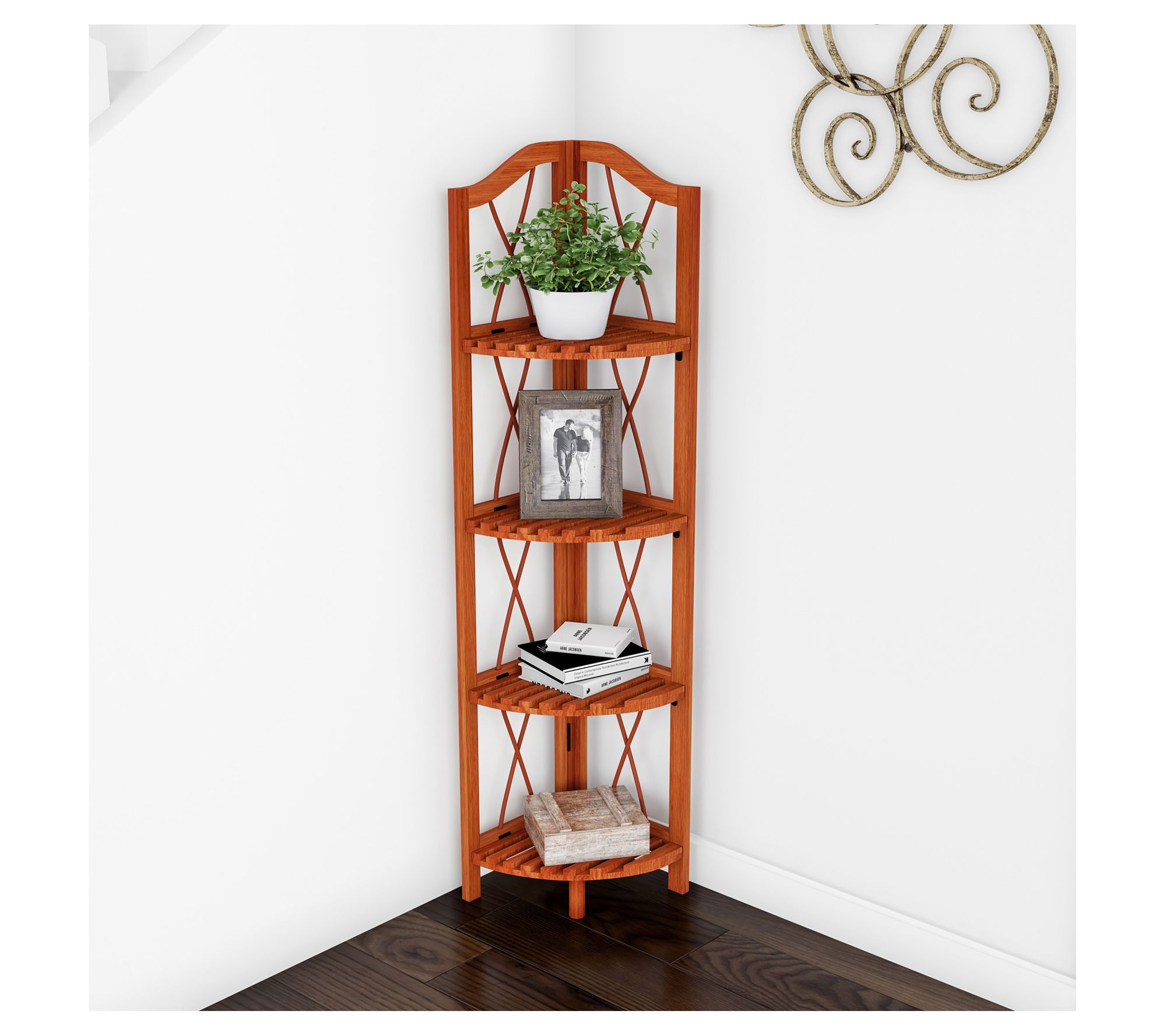 Lavish Home Folding Corner Shelf 4-Tier Freestanding Display