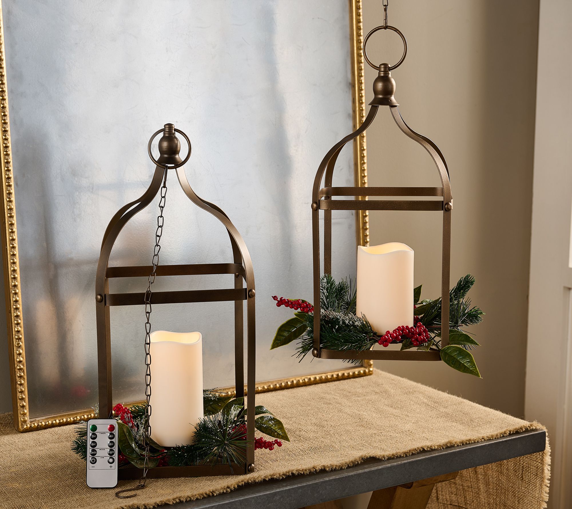 Home Reflections Flameless S/2 Holiday Hanging Lanterns