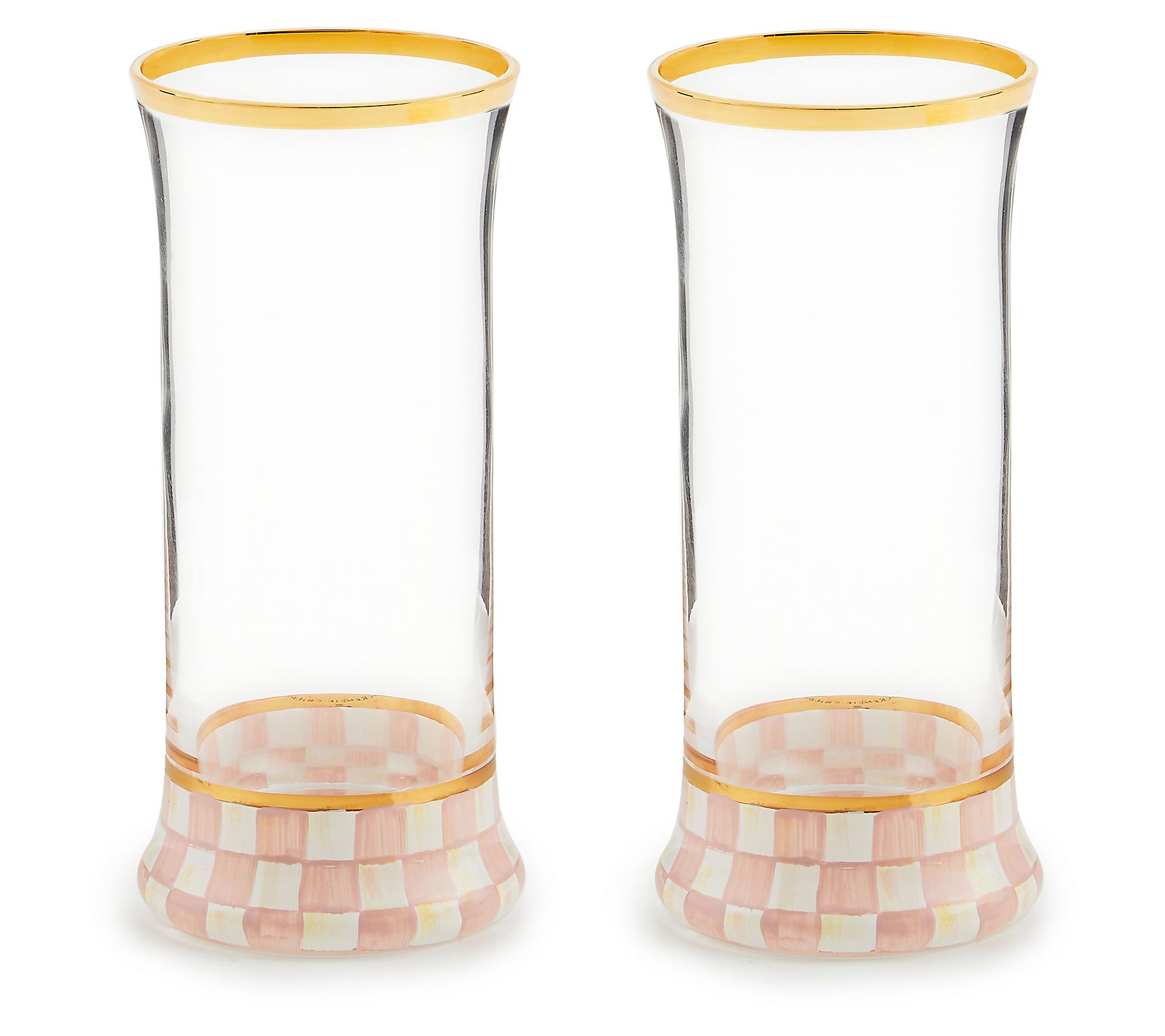 MacKenzie-Childs Rosy Check Highball Glass, Set  of 2