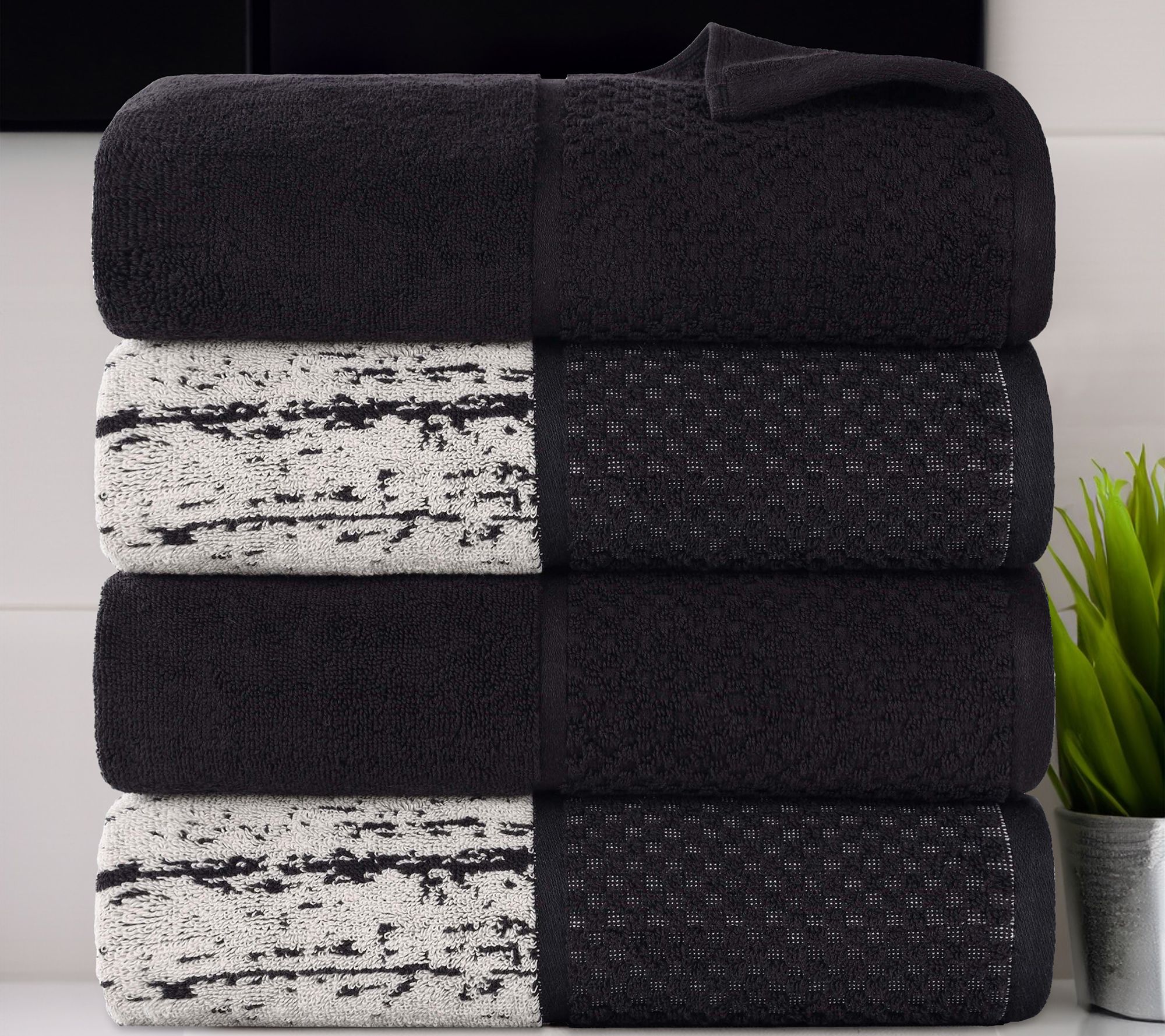 Superior Cotton Soft Absorbent Two Toned Bath Towel Set of 4