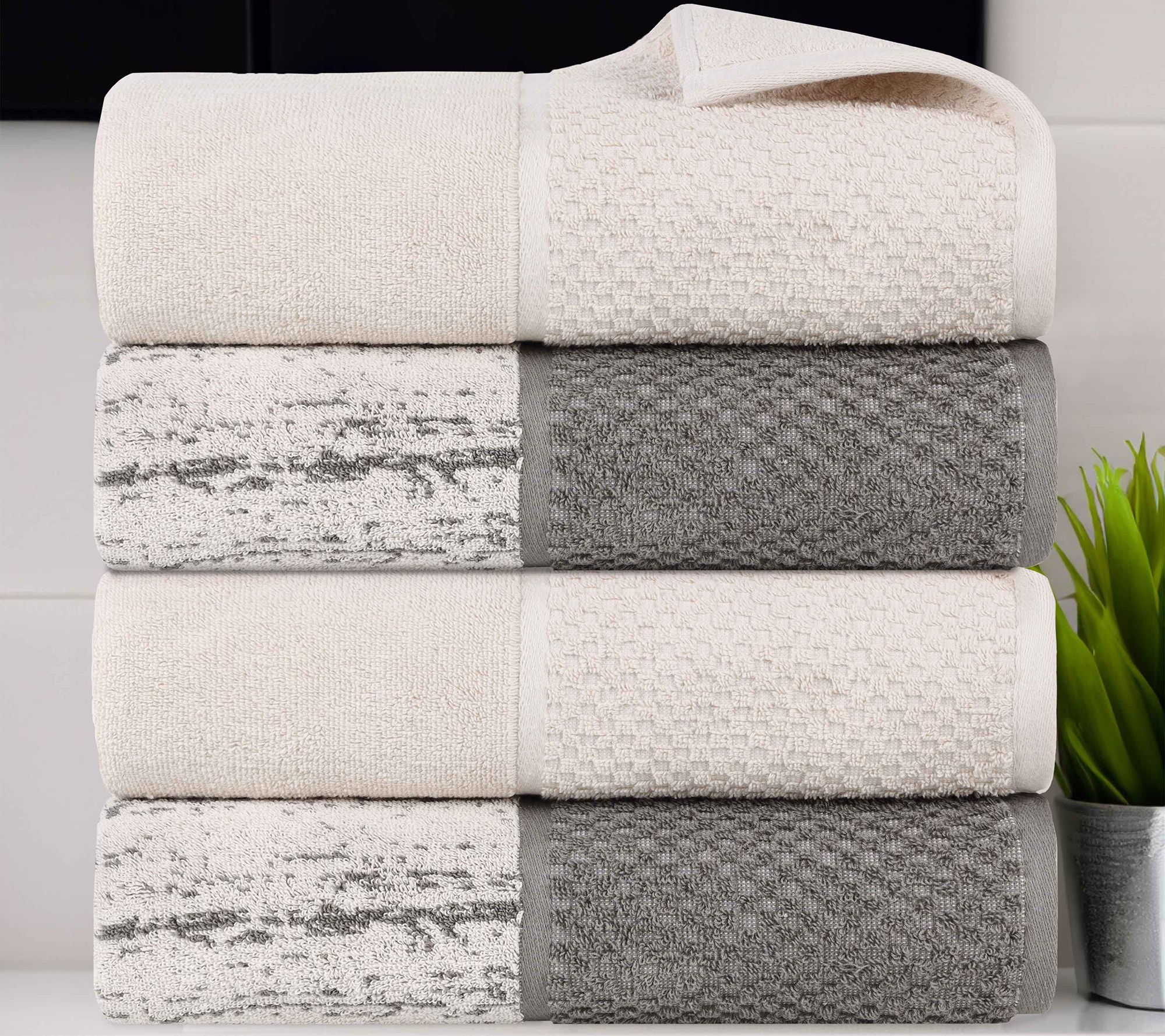 Superior Cotton Soft Absorbent Two Toned Bath Towel Set of 4