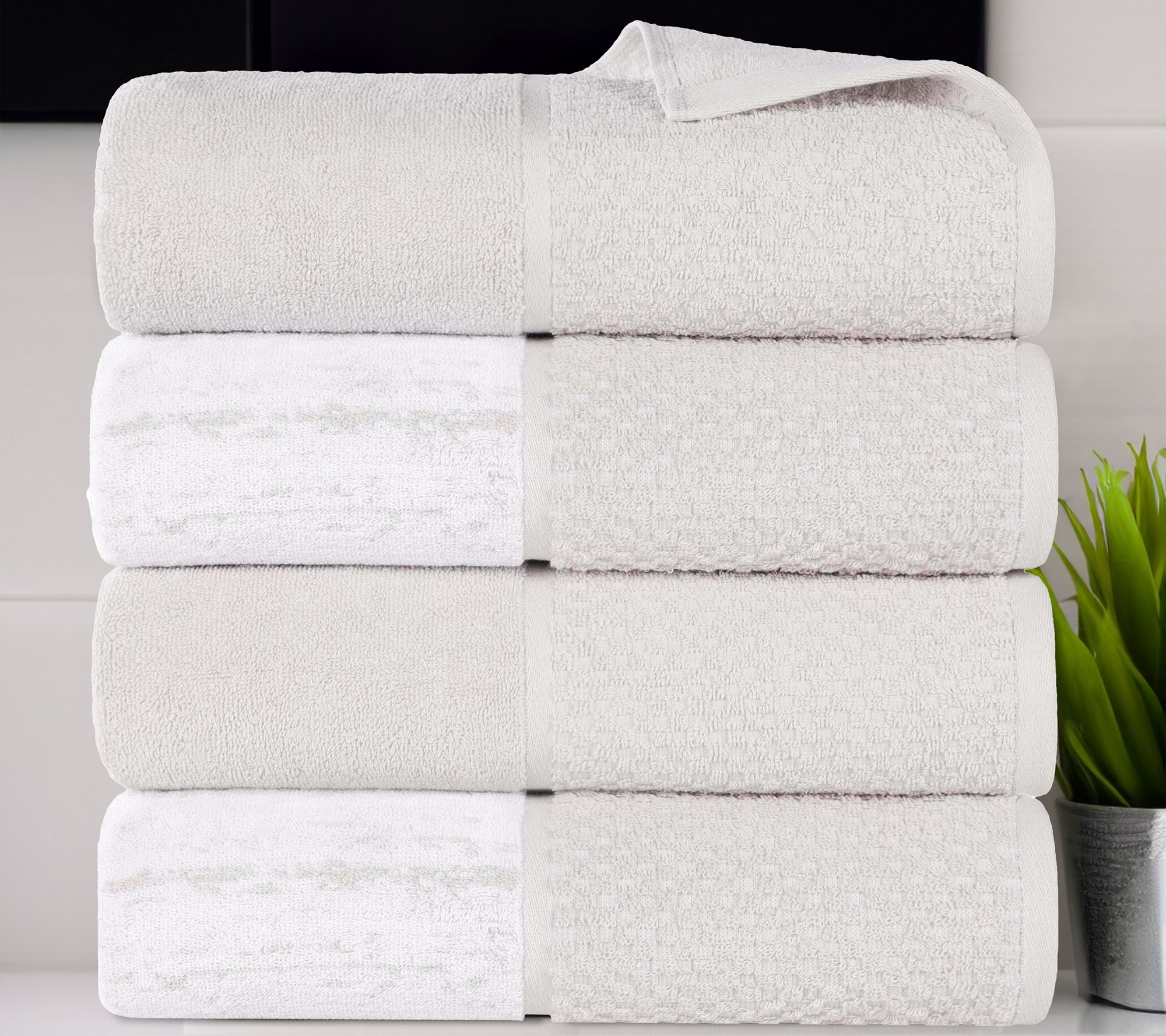 Superior Cotton Soft Absorbent Two Toned Bath Towel Set of 4