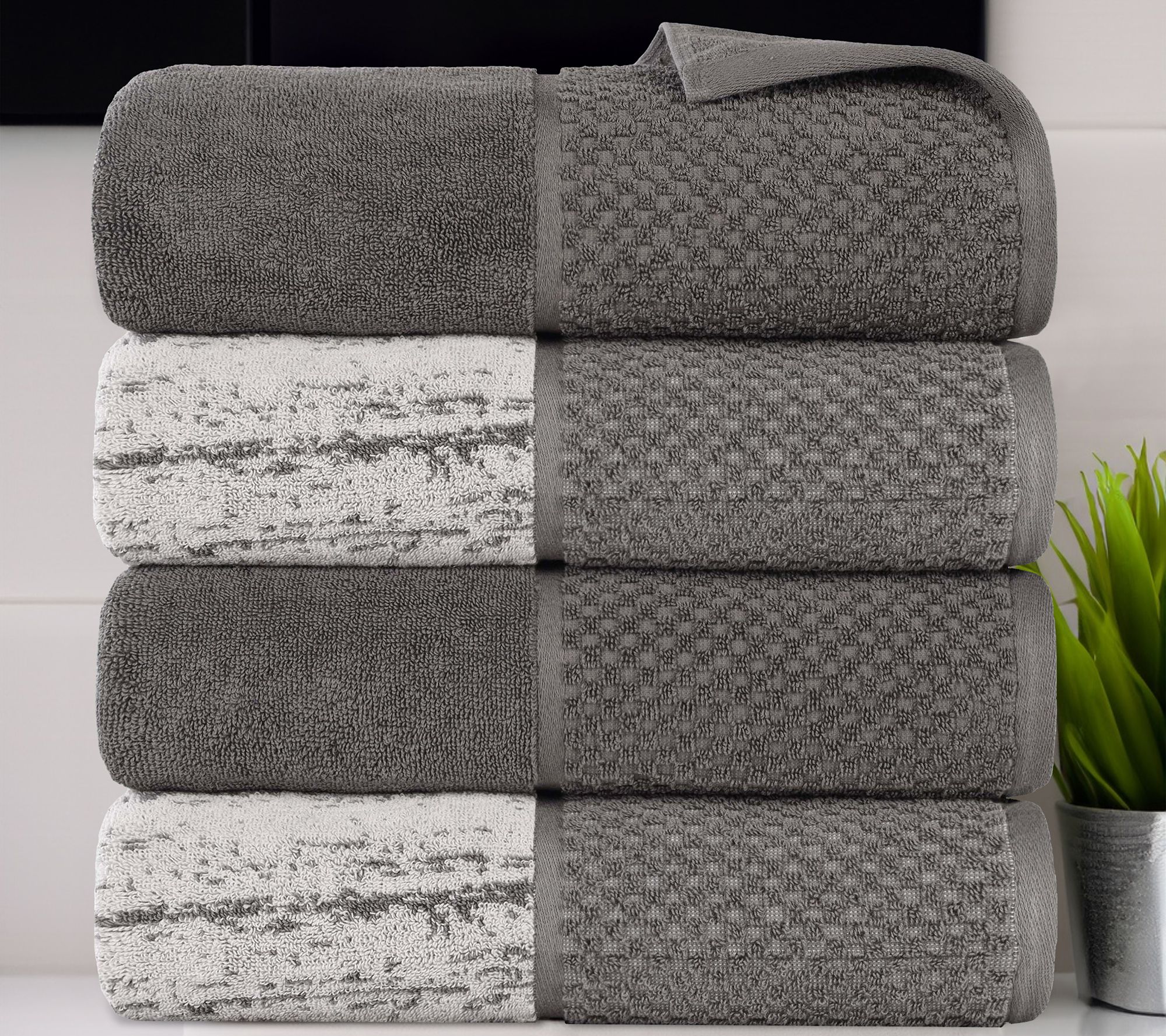 Superior Cotton Soft Absorbent Two Toned Bath Towel Set of 4
