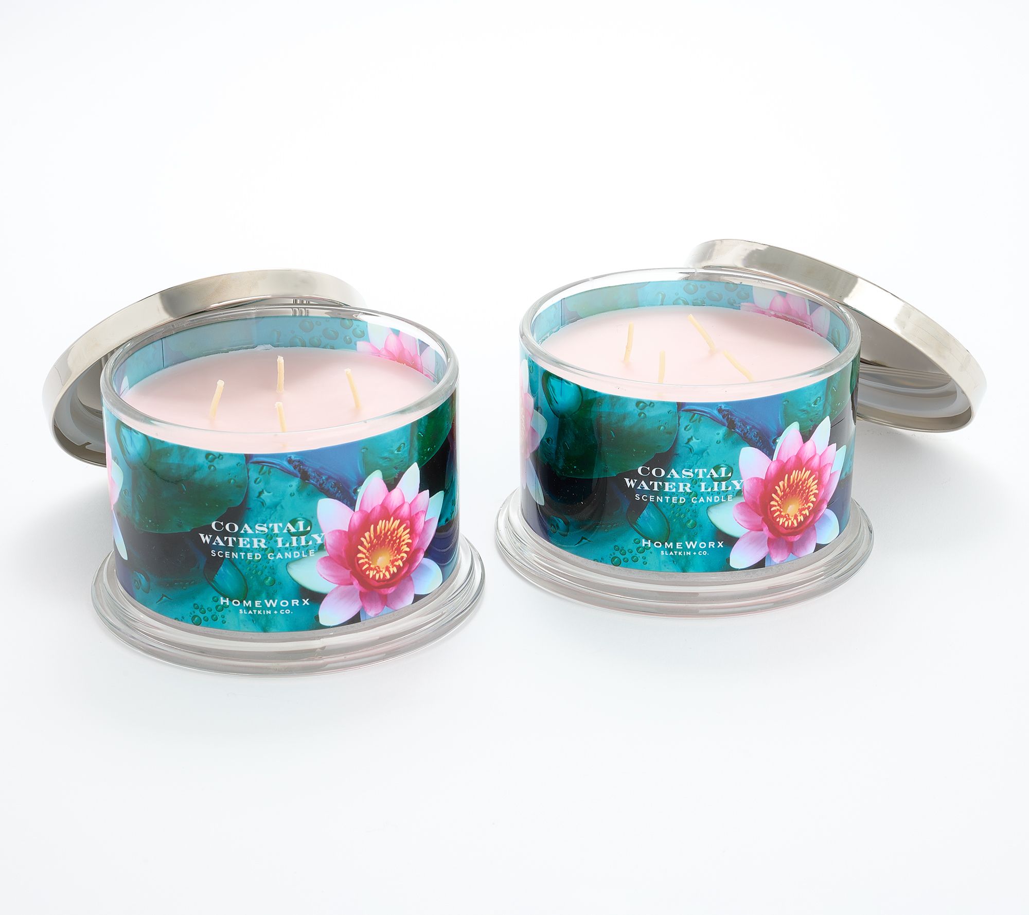 HomeWorx by Slatkin + Co. S/2 18oz Candles Coastal Water Lily