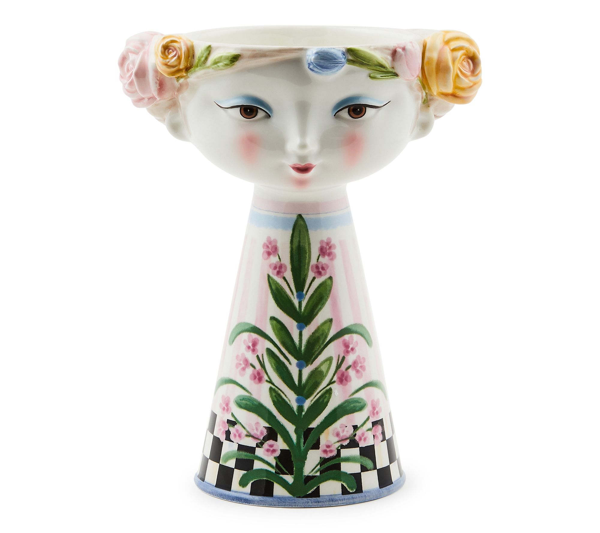 MacKenzie Childs Rosy Meadow Short Lady Vase`