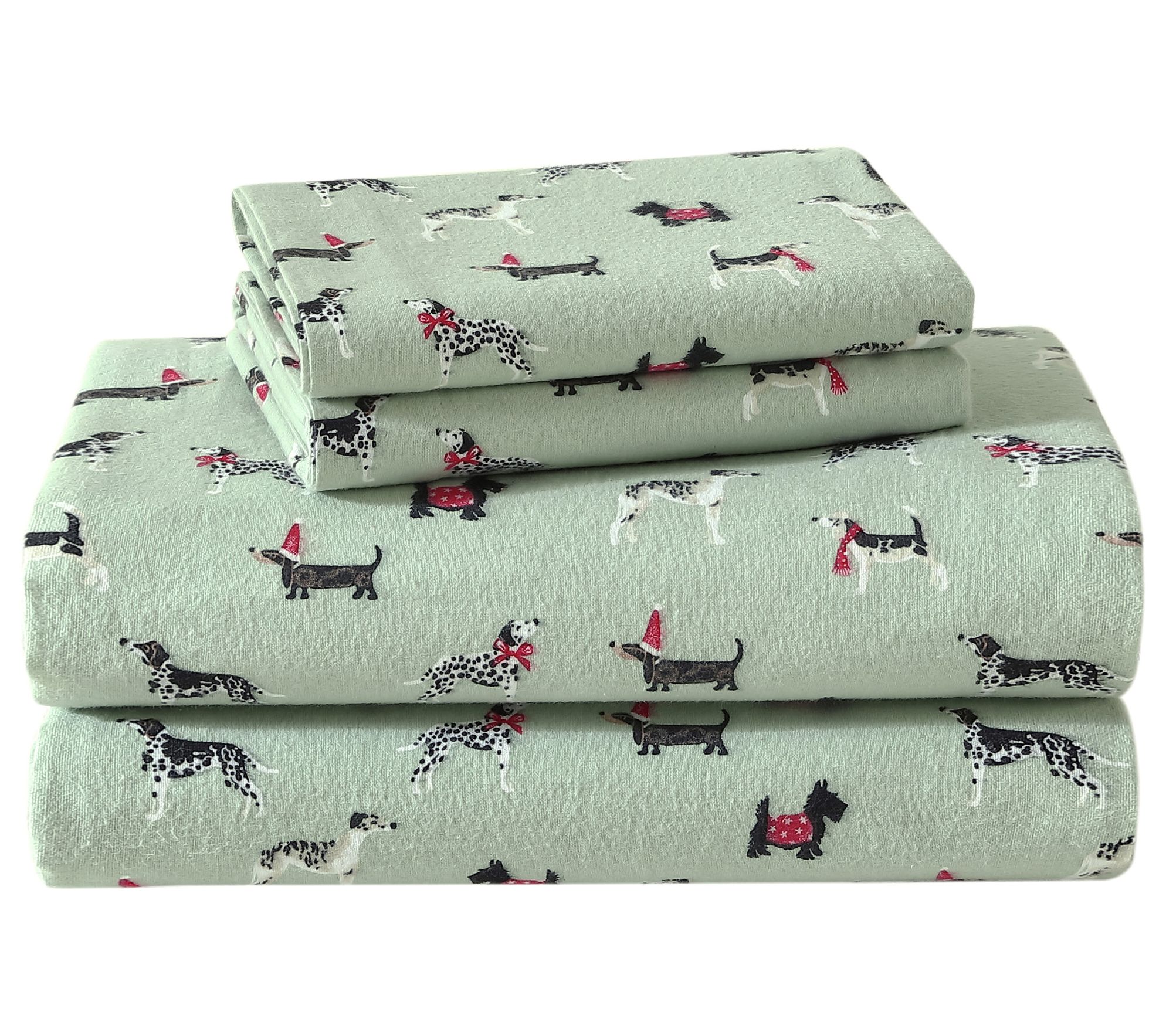 Laura Ashley Holiday Pups King Flannel Sheet Set