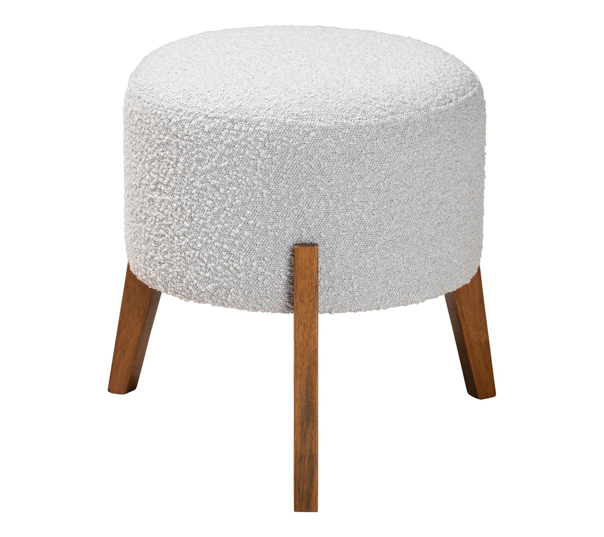 Baxton Studio Elkie Boucle Fabric and Wood Ottoman Footstool