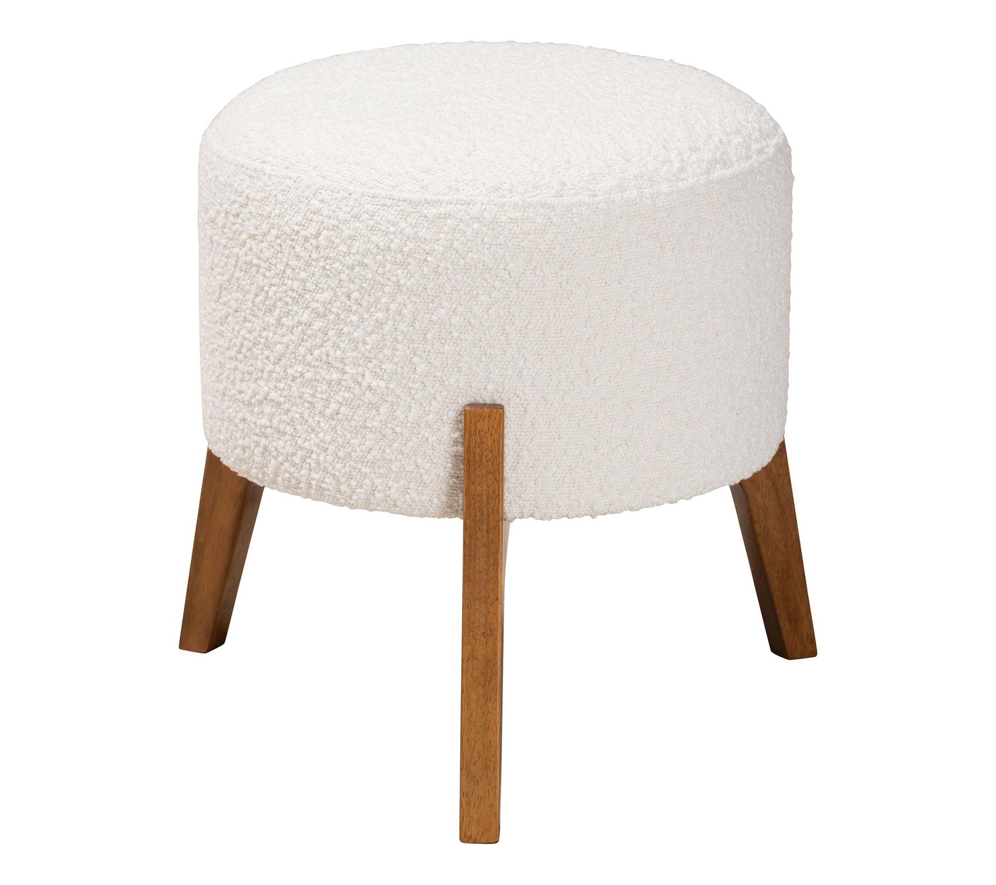 Baxton Studio Elkie Boucle Fabric and Wood Ottoman Footstool