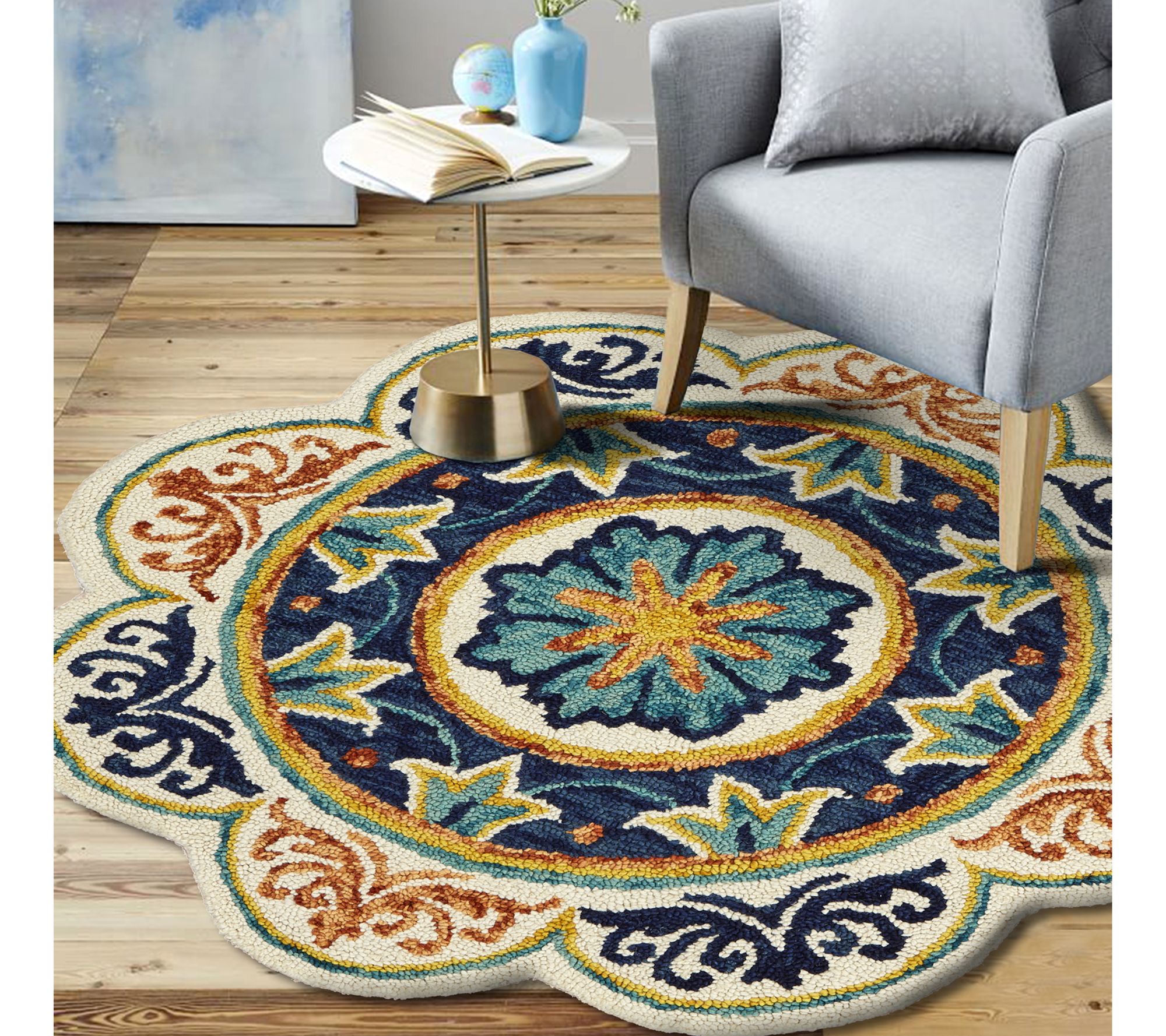 Ox Bay Maya Blue Floral Medallion Wool Indoor 6' Round Rug