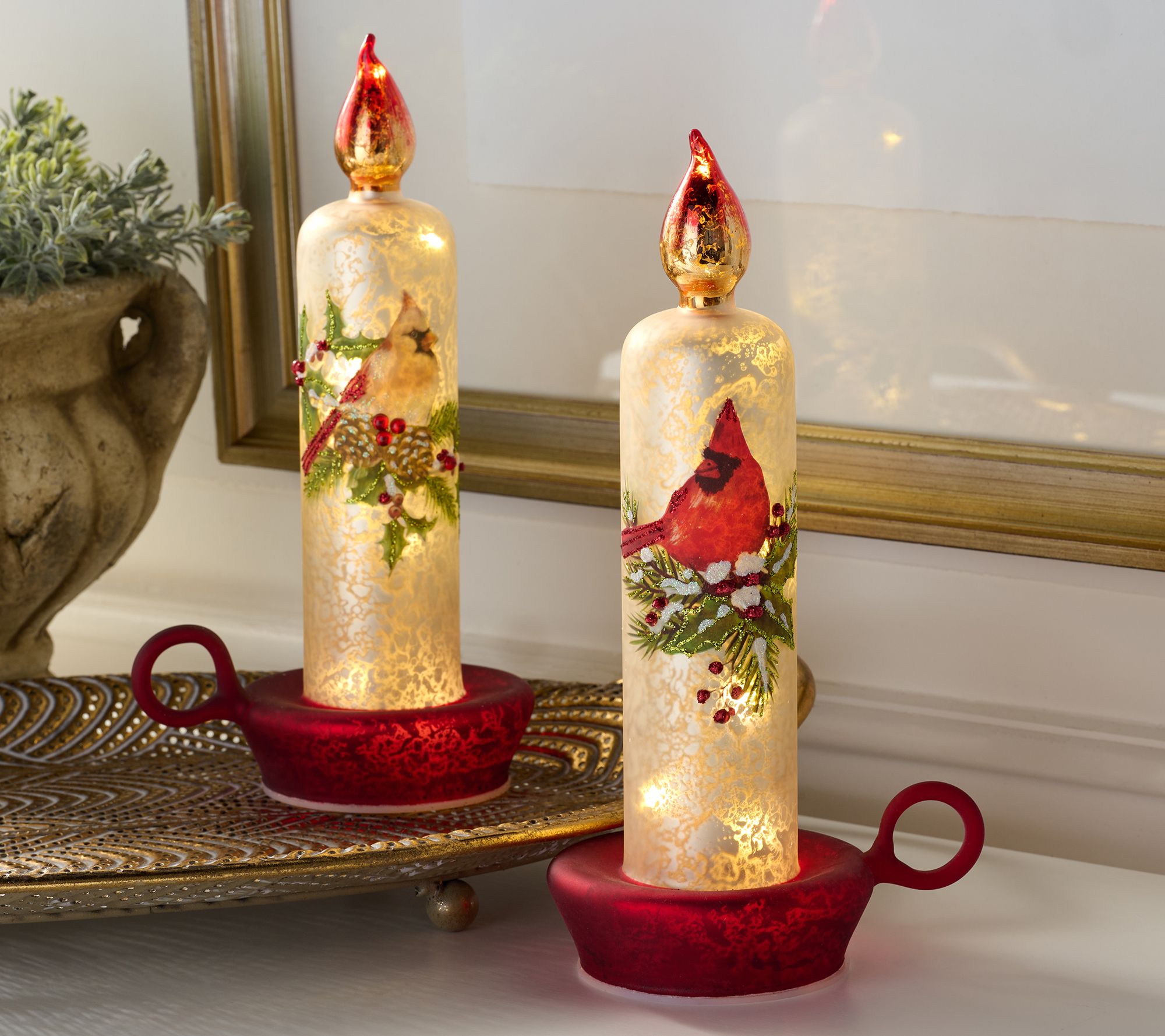 Set of (2) 8.5" Illuminated Glass Chamber- Stick Candles by Valerie