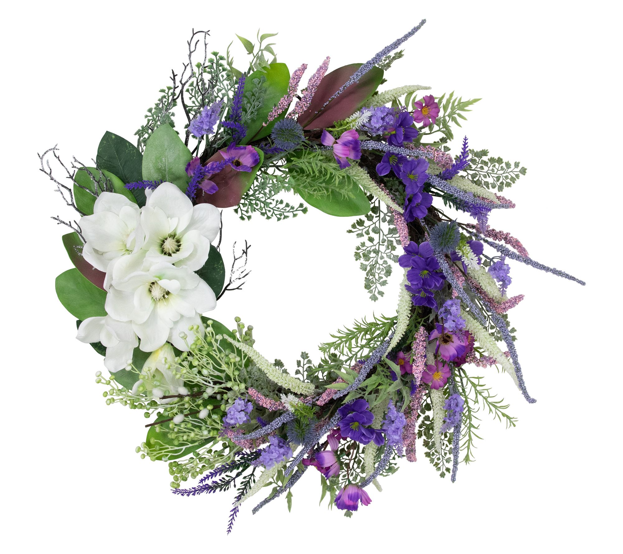 Northlight Mixed Wildflowers and Magnolias Spring Wreath