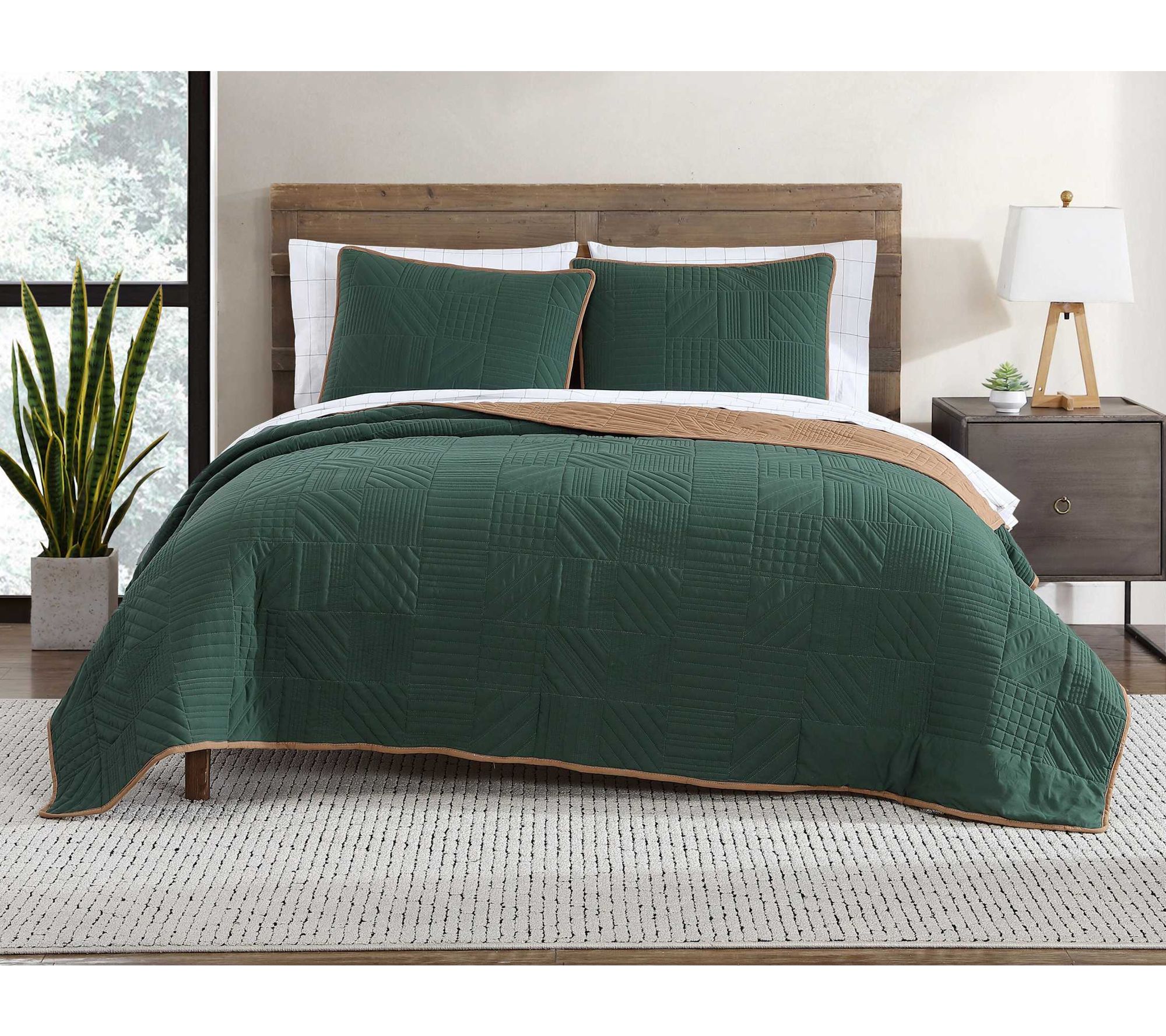Eddie Bauer Solid Washed Evergreen-Brown King Quilt Sham Set