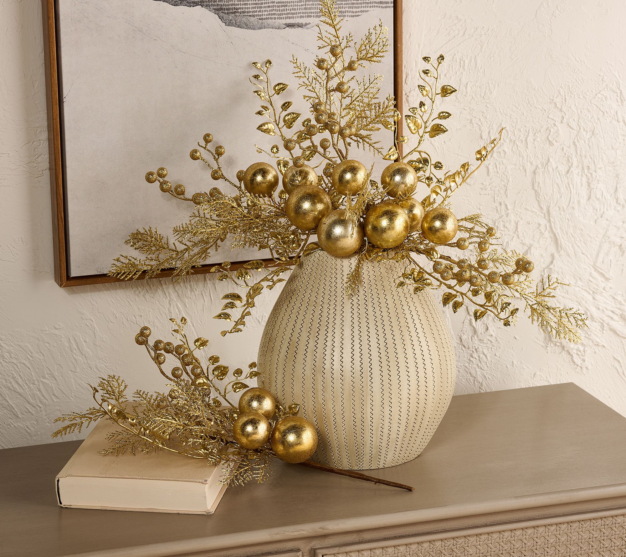 "As Is" S4 Glitter Leaf and Ornament Picks by Valerie