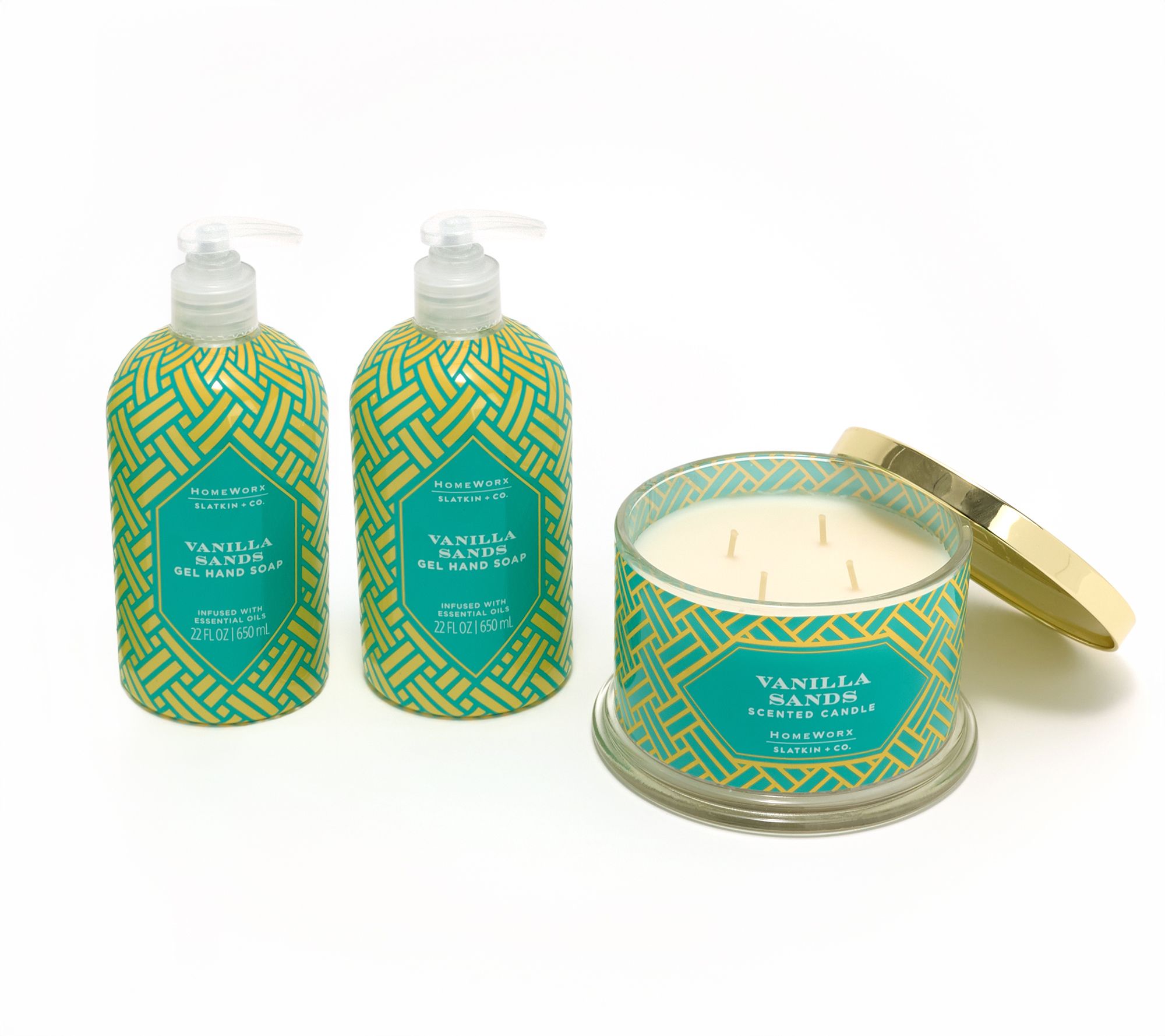 HomeWorx by Slatkin + Co. Candle & S/2 Gel Hand Soaps Vanilla Sand