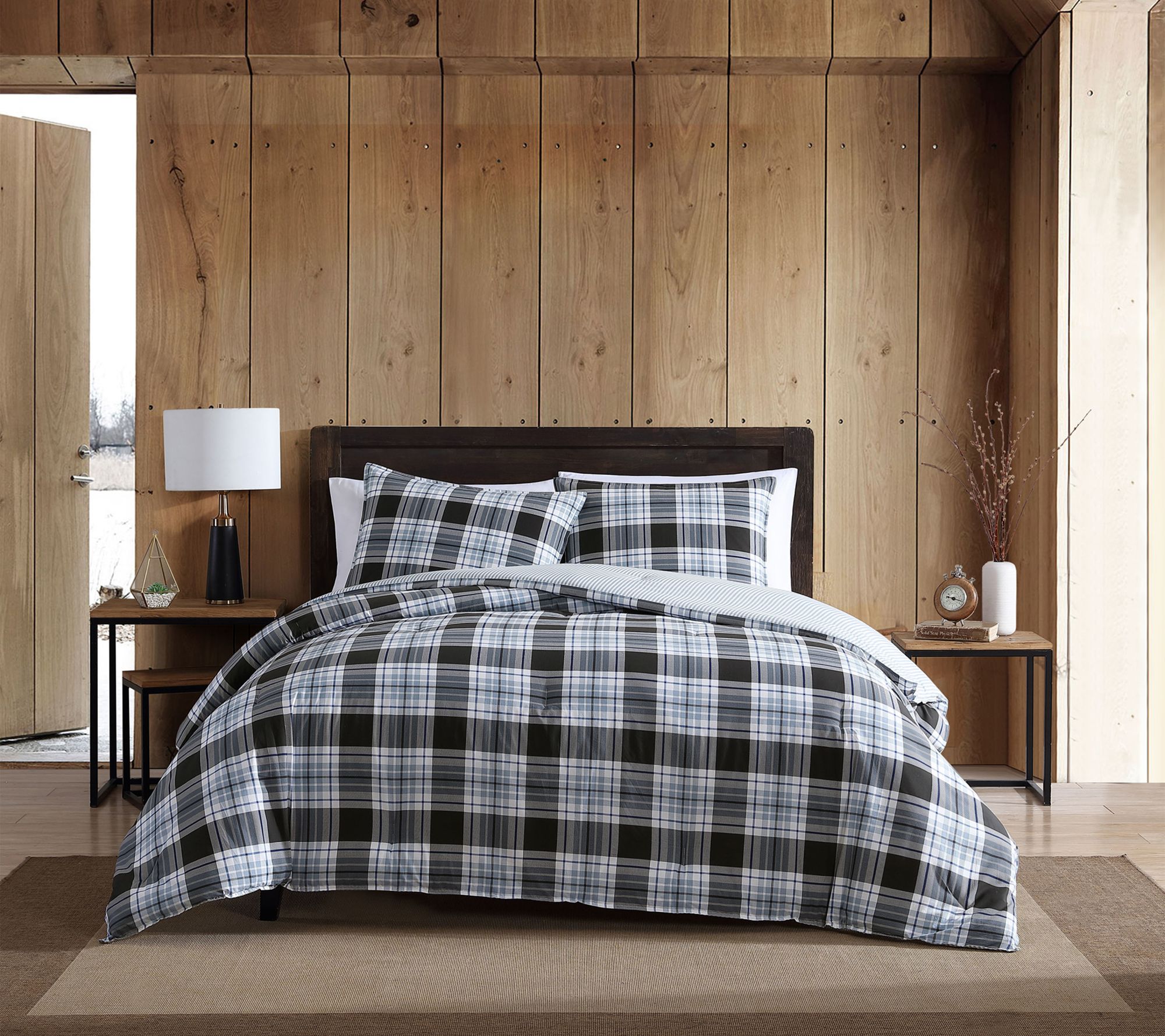 Eddie Bauer Lewis Plaid Navy Cotton Full/QueenDuvet Cover Set