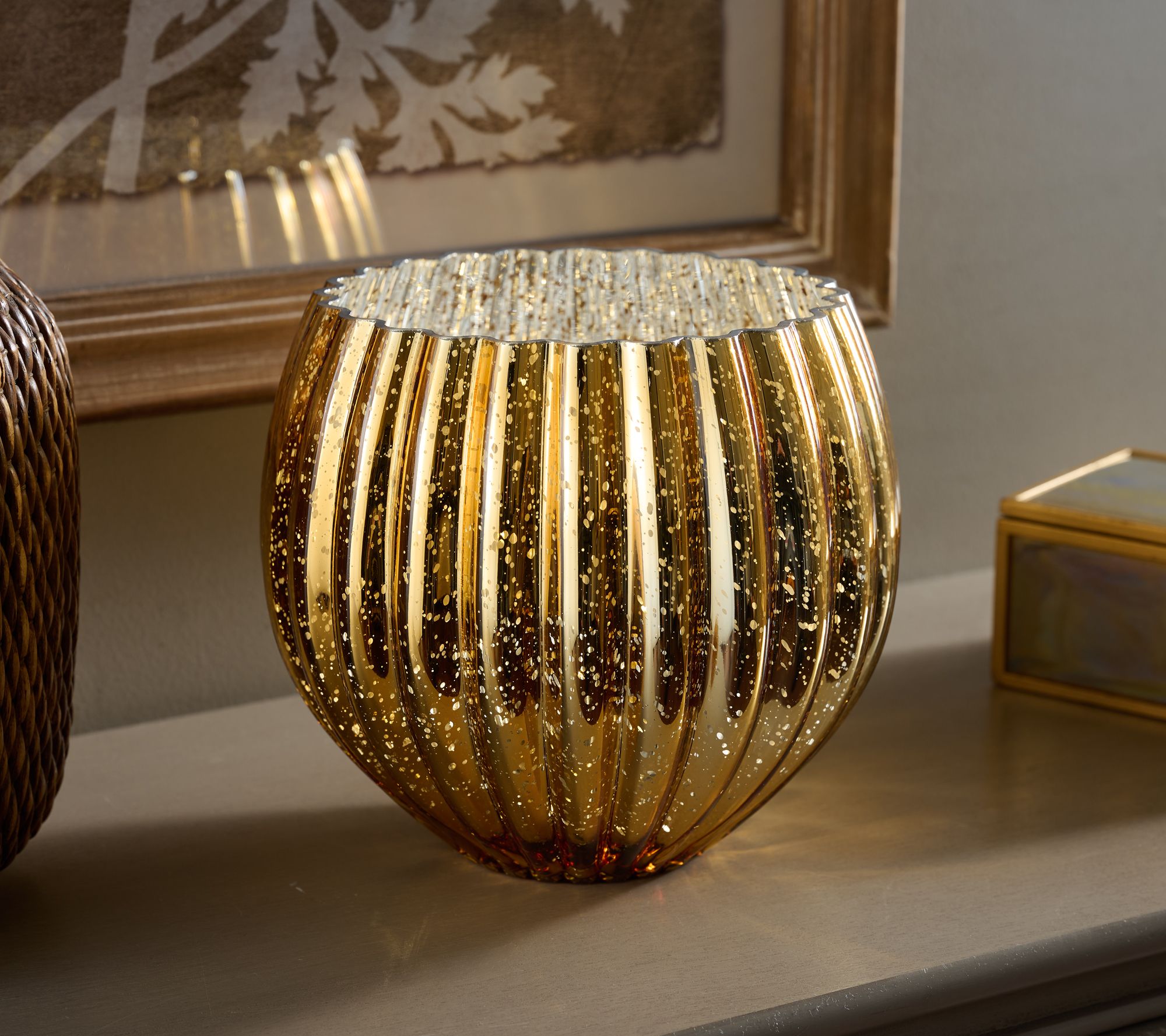 "As Is" 8" Illuminated Ribbed Mercury Glass Rose Bowl by Valerie