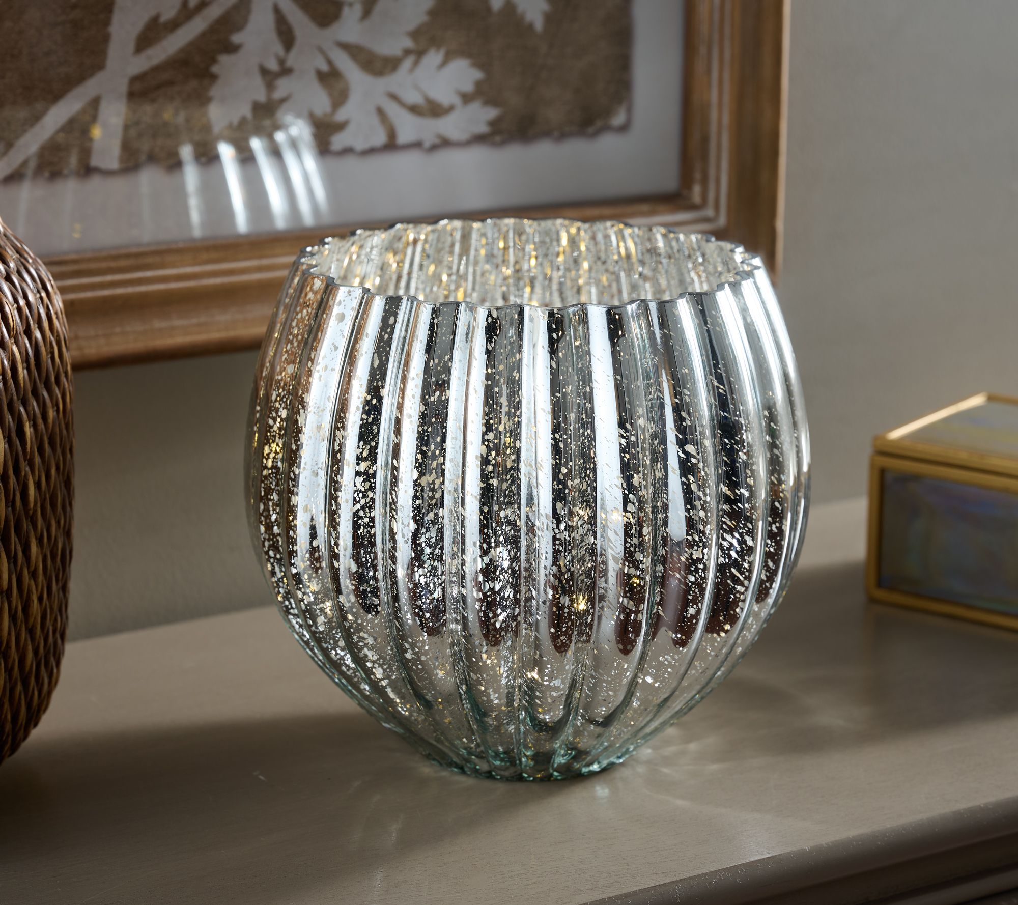 "As Is" 8" Illuminated Ribbed Mercury Glass Rose Bowl by Valerie