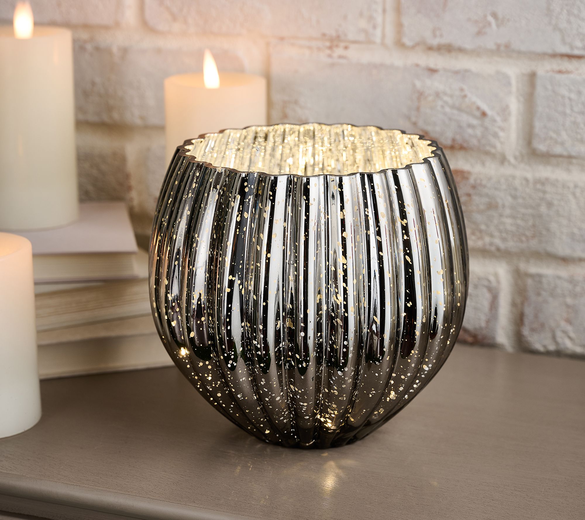 "As Is" 8" Illuminated Ribbed Mercury Glass Rose Bowl by Valerie