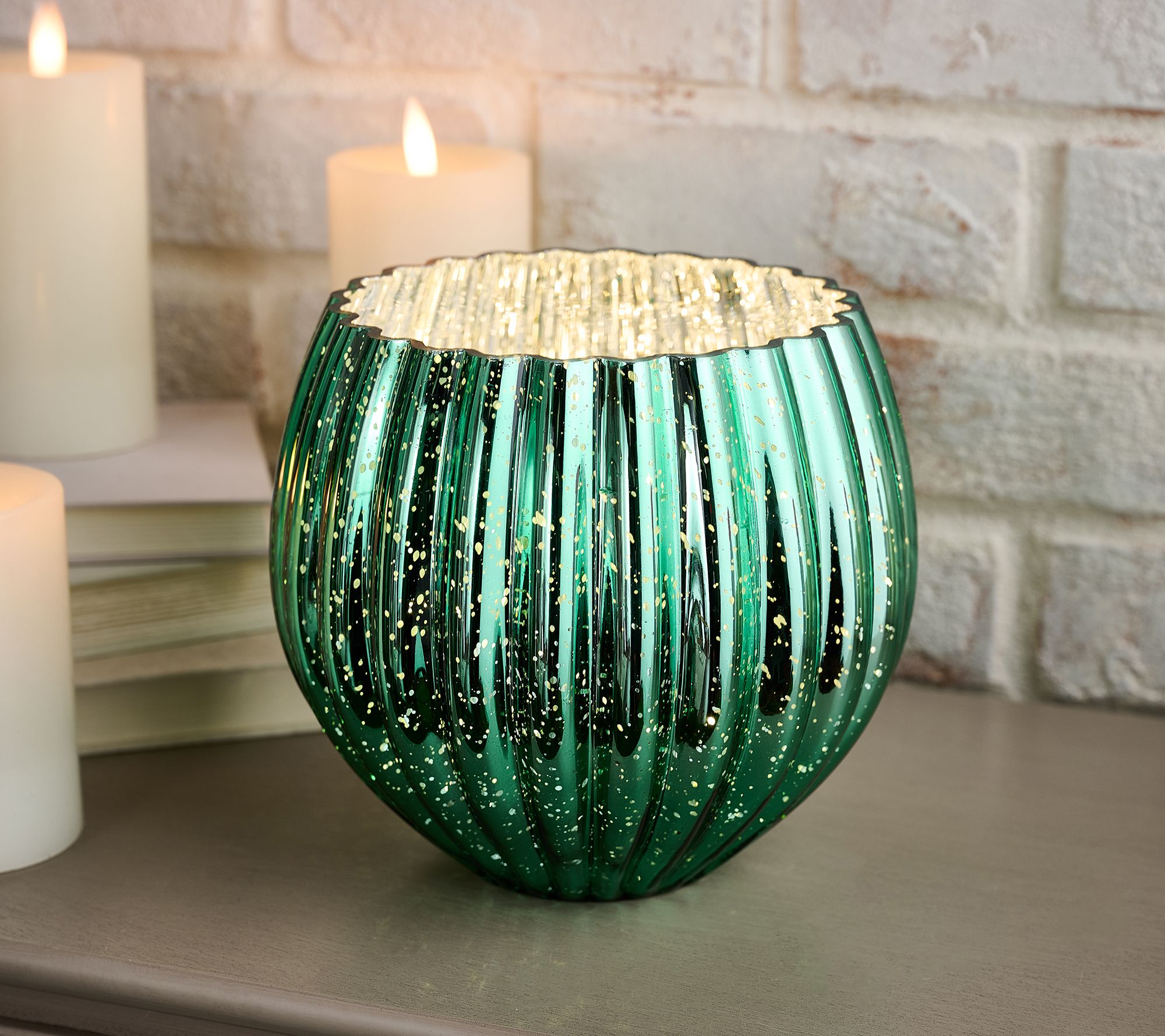 "As Is" 8" Illuminated Ribbed Mercury Glass Rose Bowl by Valerie