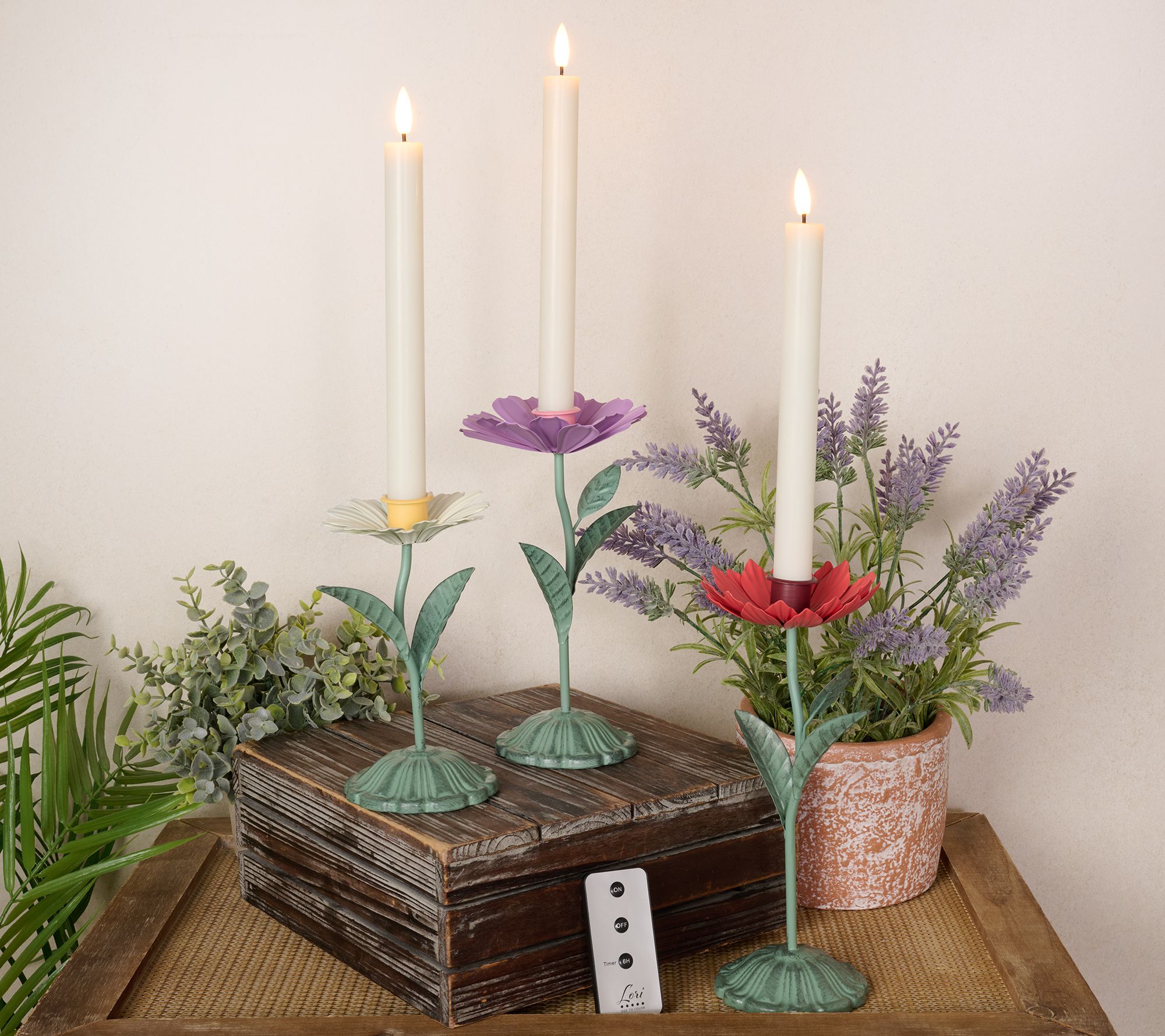 Ode to Color by Lori Weitzner 6pc Set Tapers & Flower Candle Holders