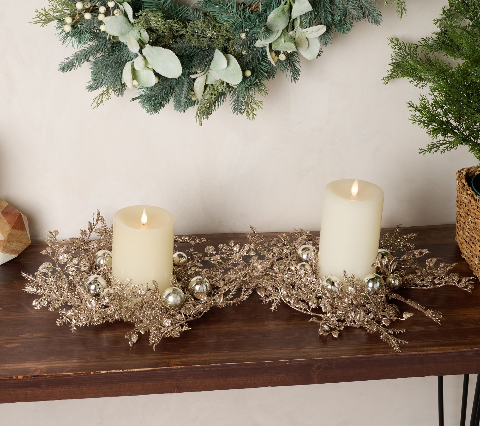 Set of 2 Glittered Ornament and Leaf Rings by Valerie