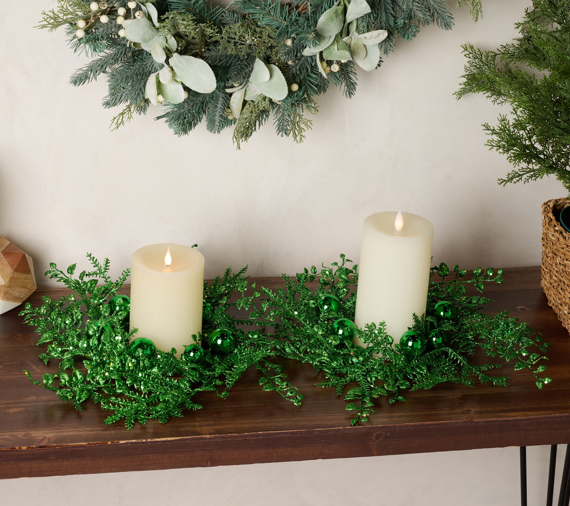 Set of 2 Glittered Ornament and Leaf Rings by Valerie