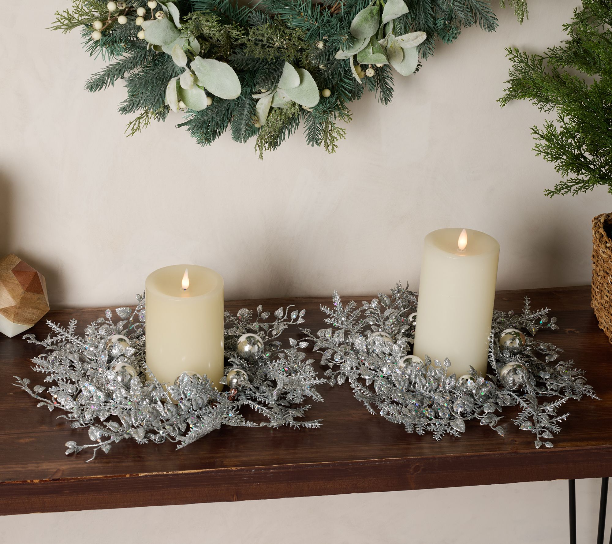 Set of 2 Glittered Ornament and Leaf Rings by Valerie