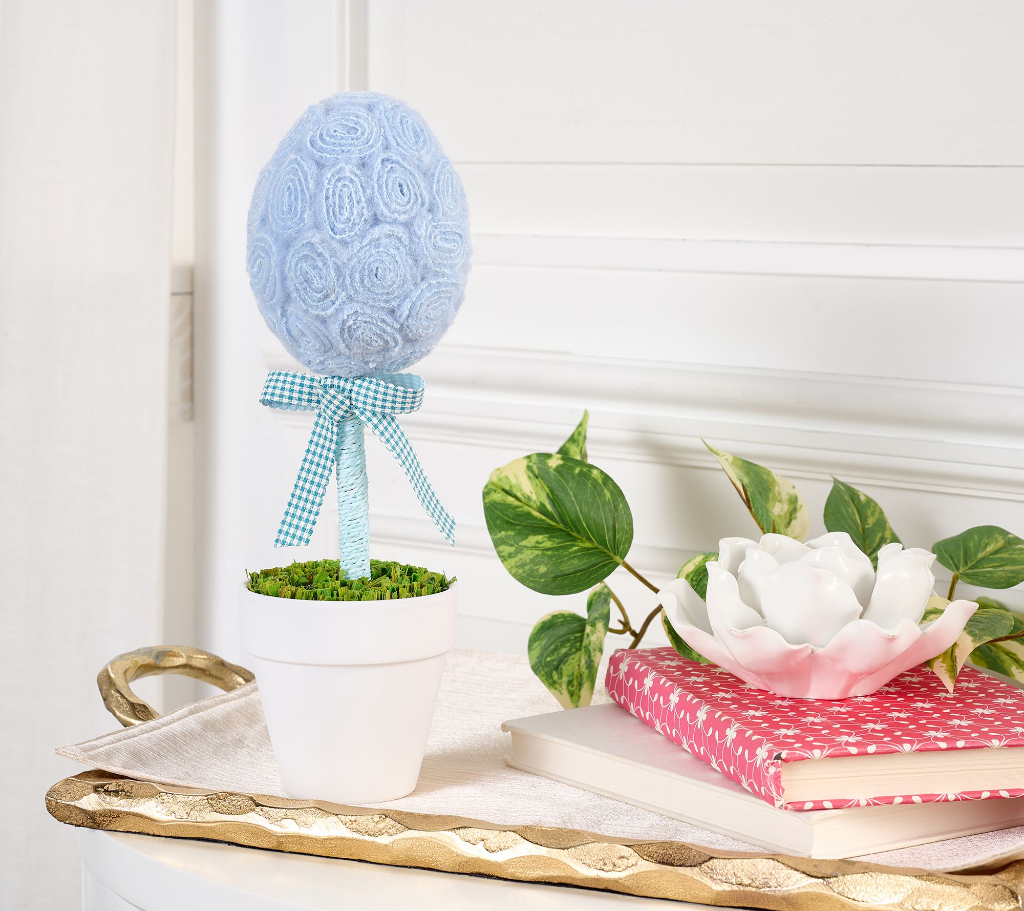 "As Is" 12.5" Rosette Egg Topiary with Ribbon by Valerie