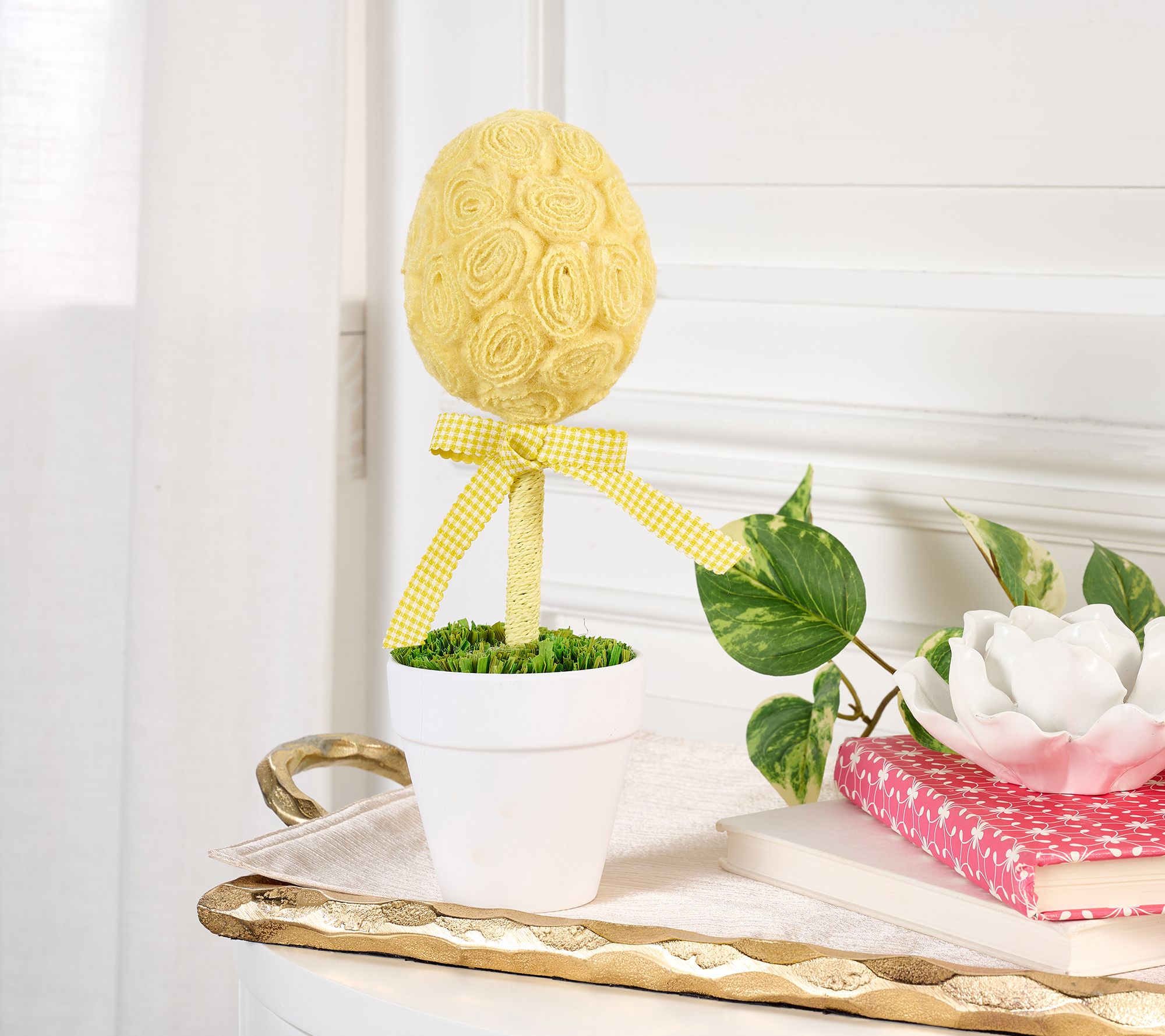 "As Is" 12.5" Rosette Egg Topiary with Ribbon by Valerie