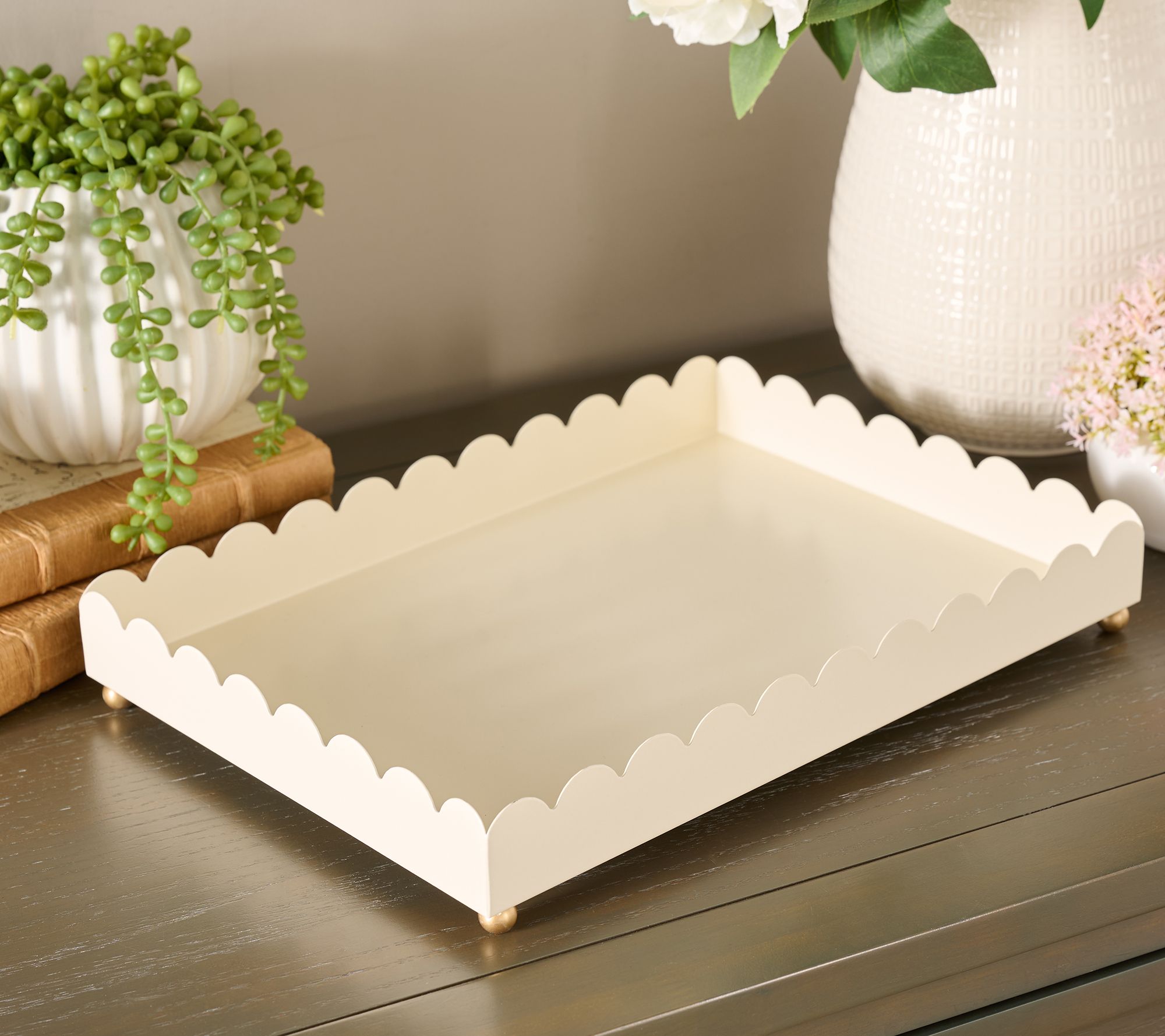 "As Is" Home Reflections 13" Scalloped Metal Rectangular Tray with Feet
