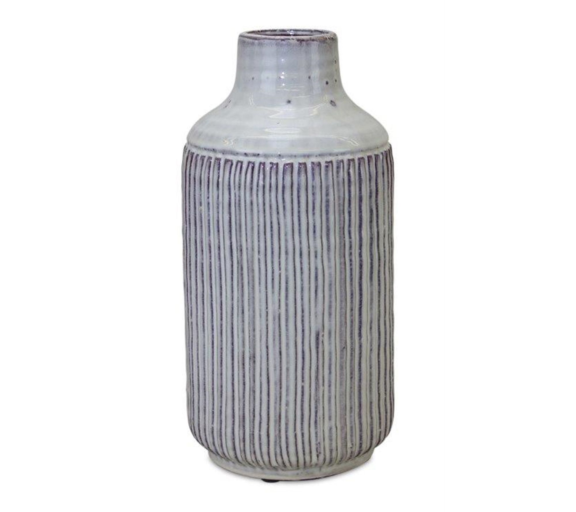 HomeRoots 12" Gray & Brown Ribbed Terracotta Vase