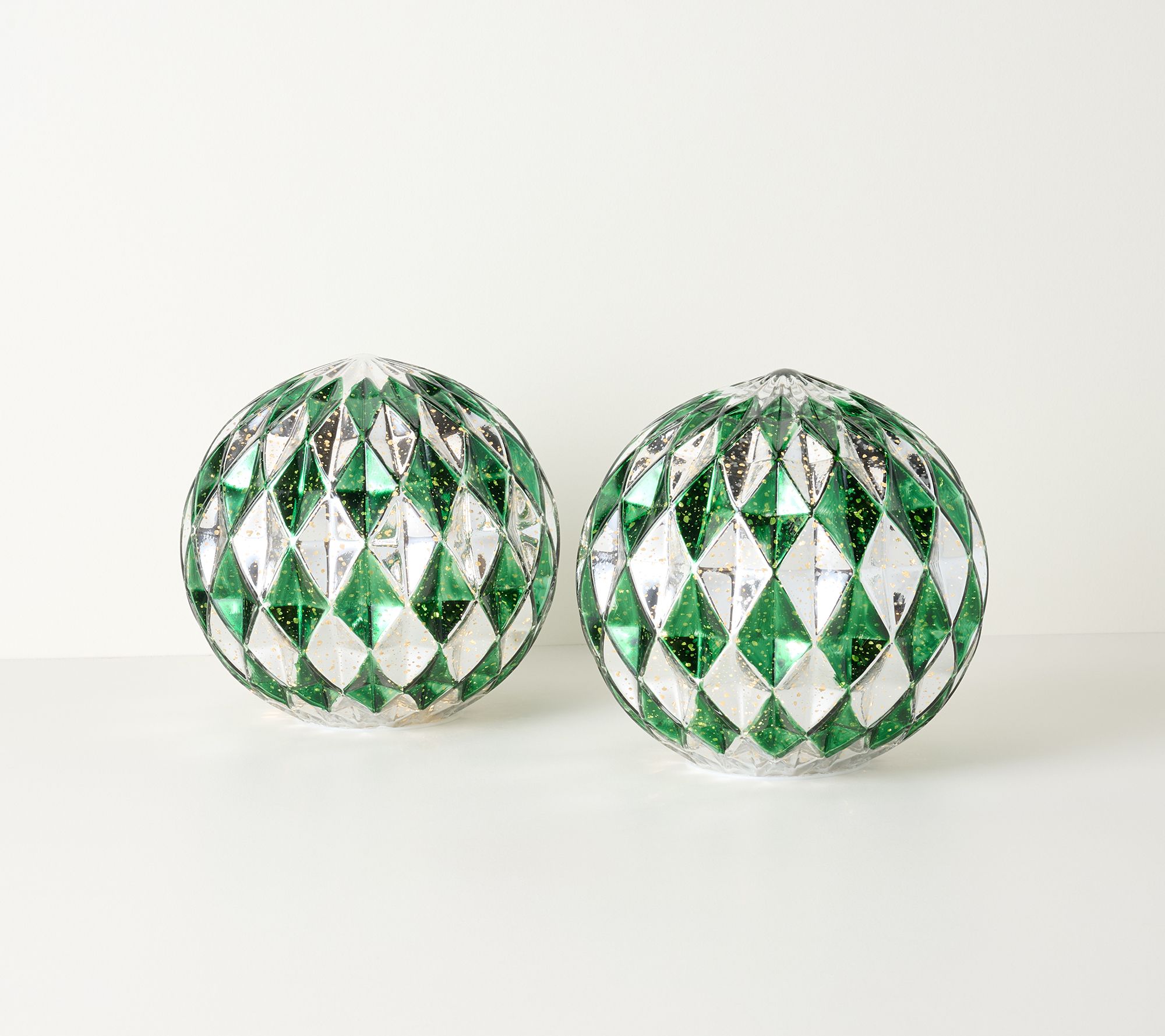 "As Is" Set of (2) 8" Illuminated Harlequin Spheres-Valerie