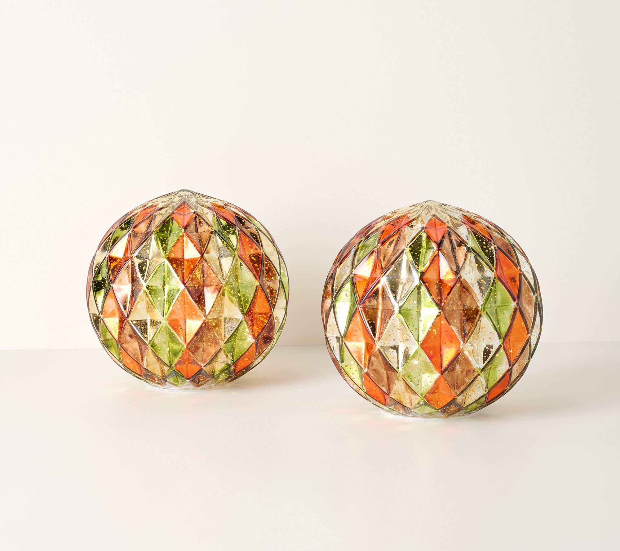 "As Is" Set of (2) 8" Illuminated Harlequin Spheres-Valerie
