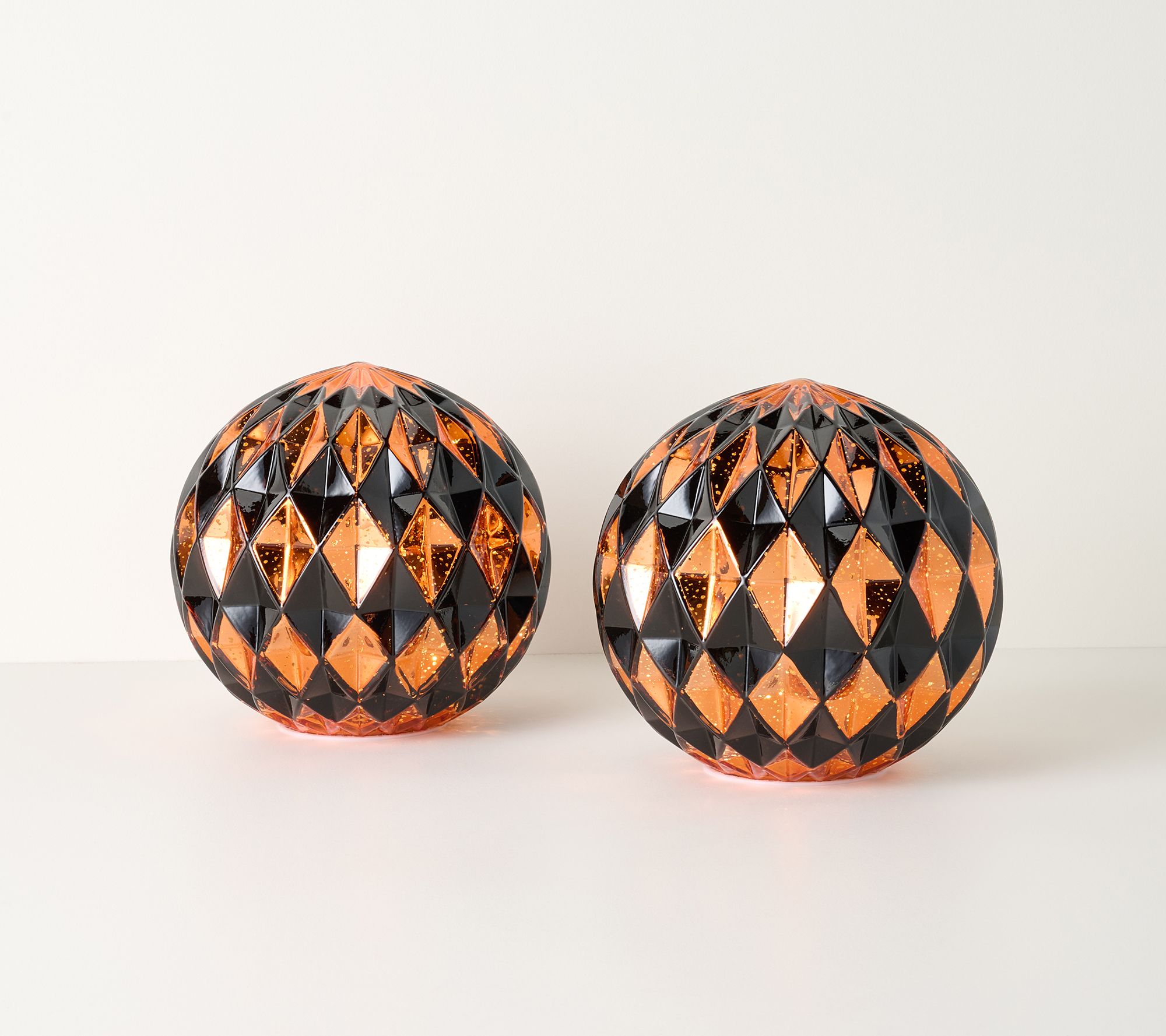 "As Is" Set of (2) 8" Illuminated Harlequin Spheres-Valerie