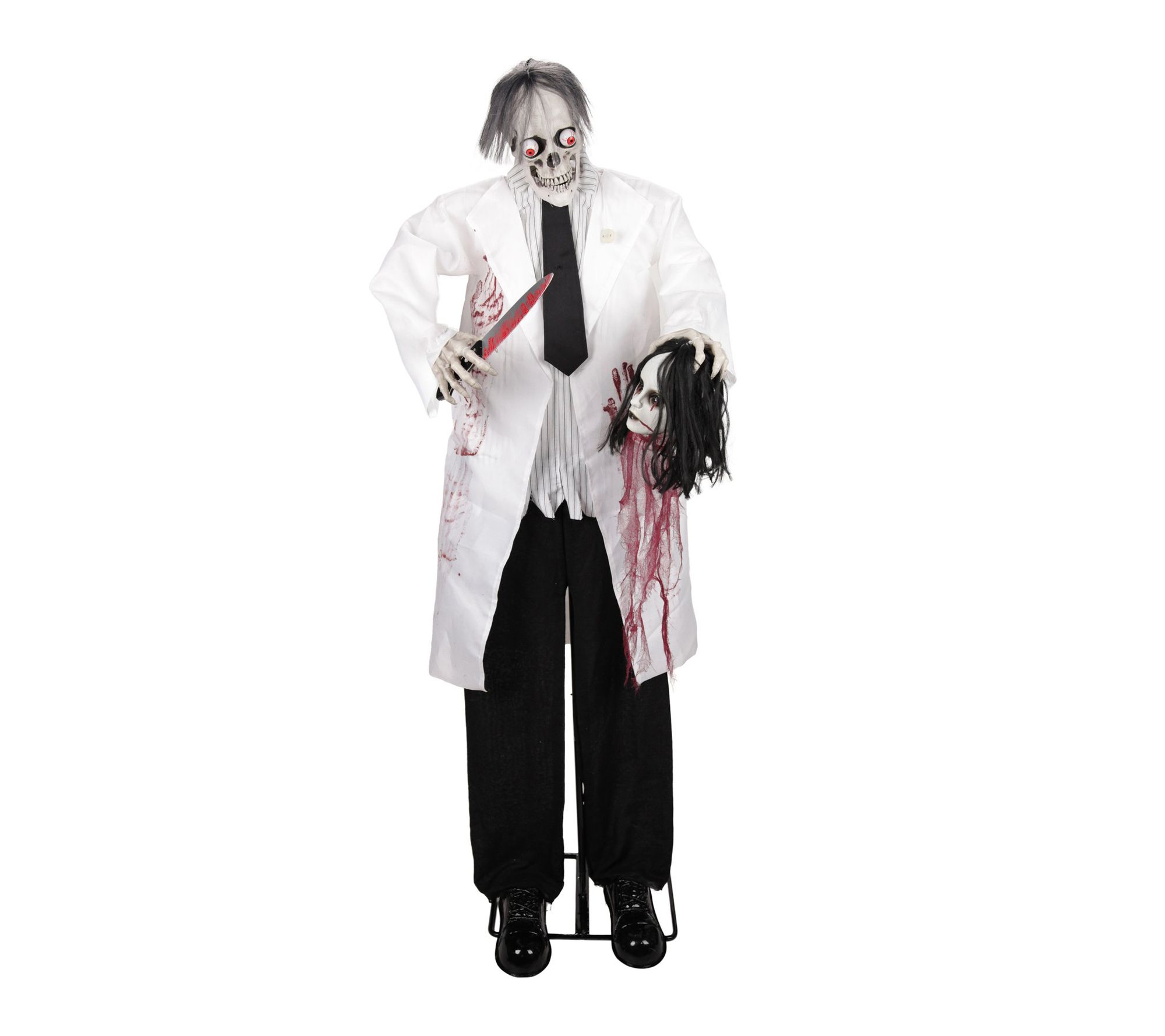 Haunted Hill Farm 5.6-Ft. Zombie with Knife & Head Animatronic