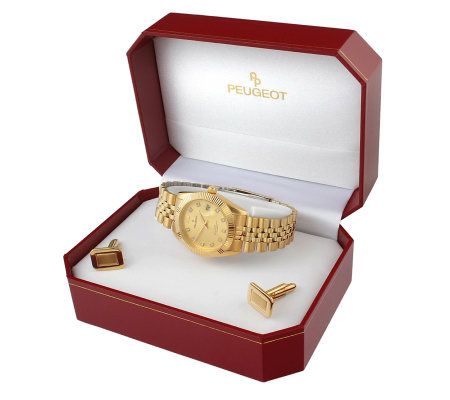 Men's Peugeot Coin Edge Bezel Bracelet Watch - Gold