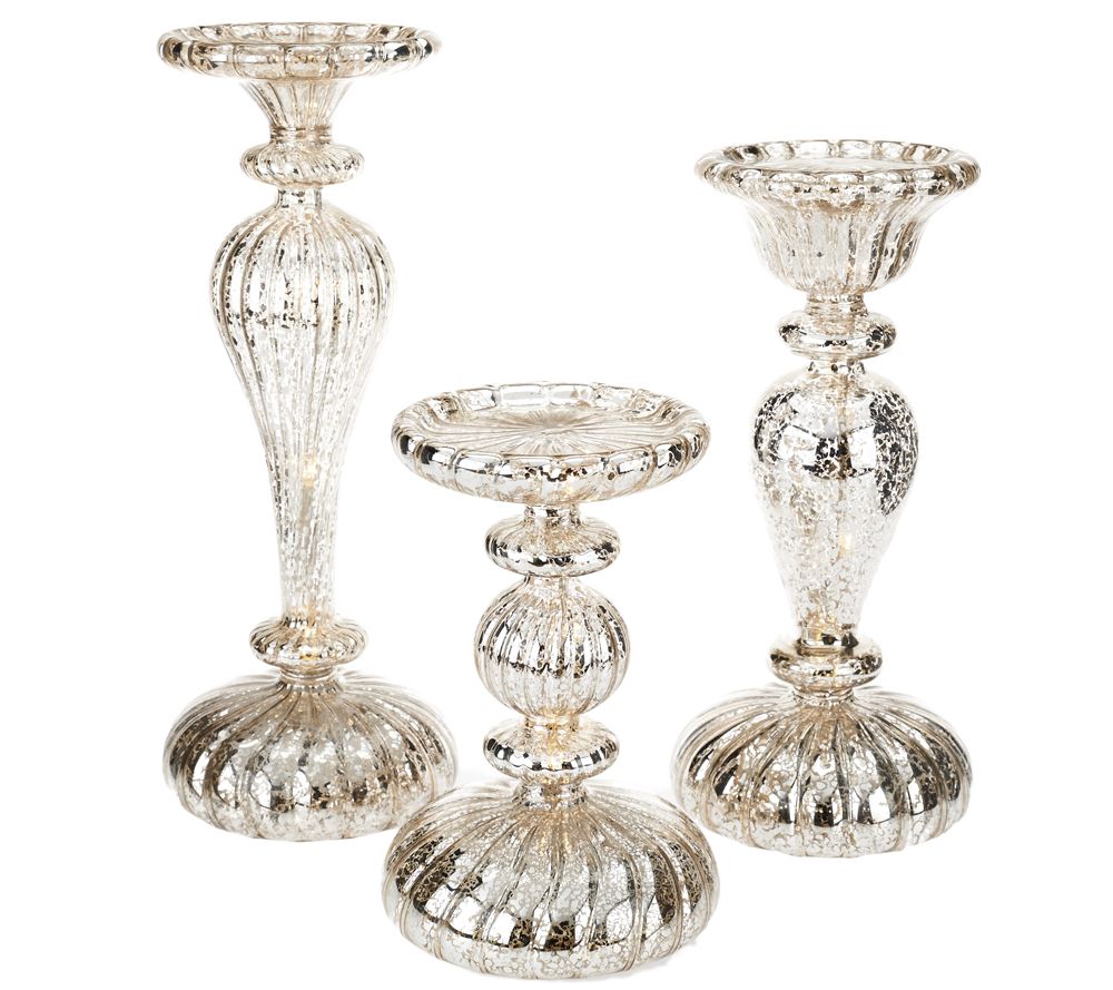 Set Of 3 Illuminated Mercury Glass Pedestals By Valerie 8591