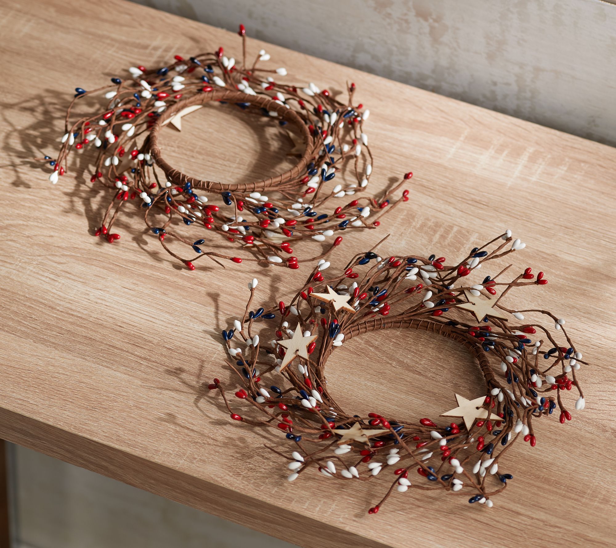 "As Is" Set of 2 Americana Pip Berry and Star Candle Rings by Valerie